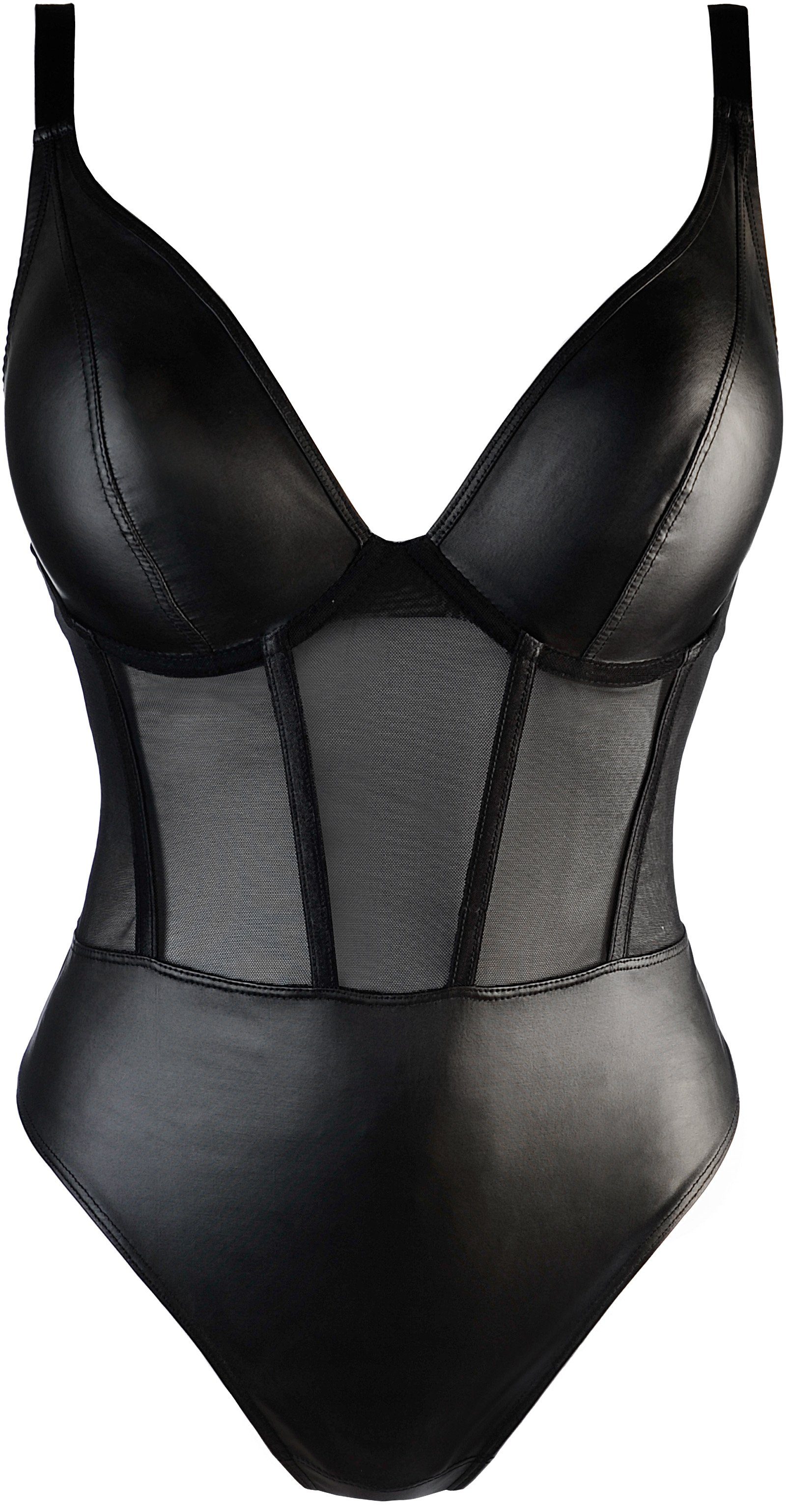 Axami Body Wetlook-Body in schwarz mit Tüll Latexlook