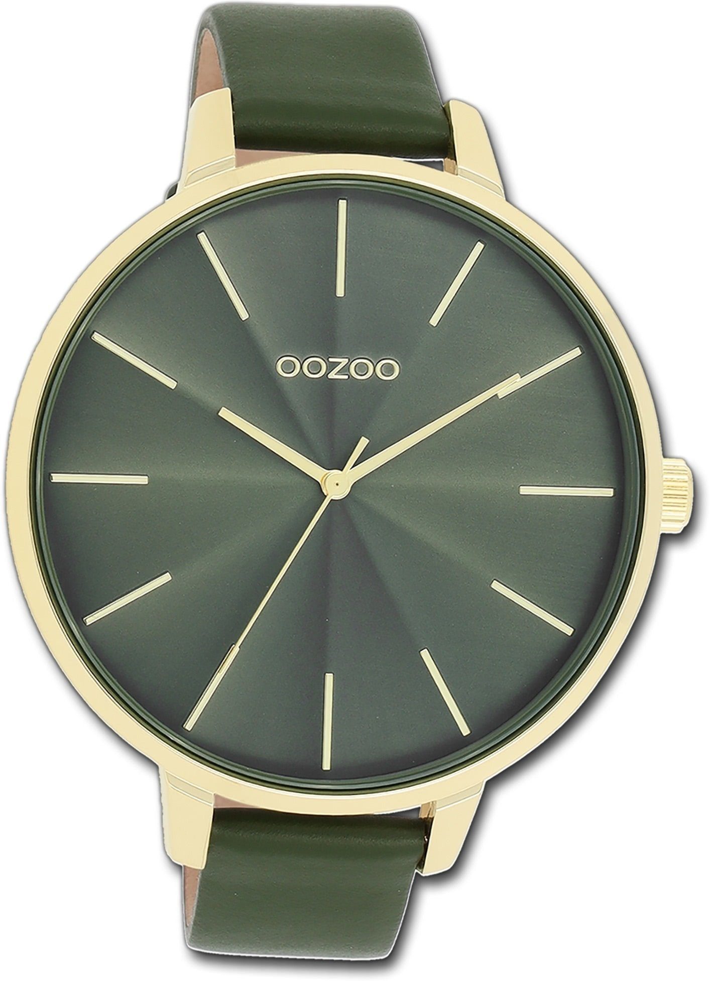 OOZOO Quarzuhr Oozoo Damen rundes forest groß Armbanduhr grün, (48mm) Gehäuse, extra Timepieces, Lederarmband Damenuhr