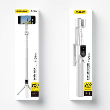 Dudao Selfie-Stick mit Stativ Weiß bis zu 1100 mm konnektiv mit Bluetooth Stativhalterung