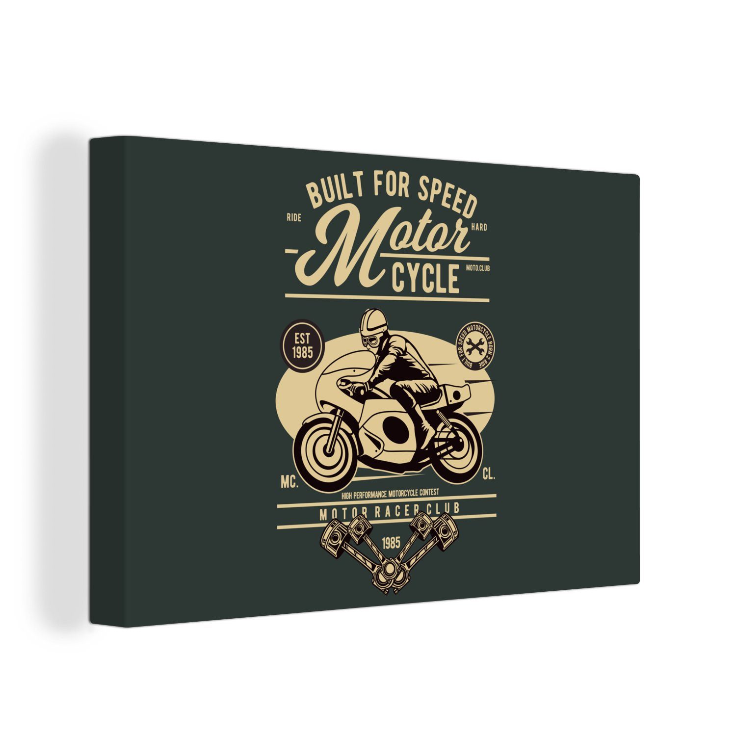 OneMillionCanvasses® Leinwandbild Mancave - Motorrad - Vintage - Zitate, (1 St), Wandbild Leinwandbilder, Aufhängefertig, Wanddeko, 30x20 cm