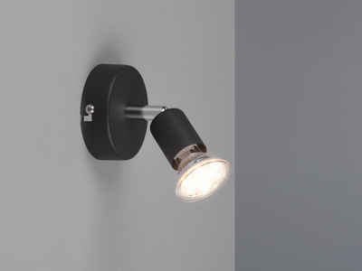 meineWunschleuchte LED Wandstrahler, LED wechselbar, Warmweiß, innen, kleine Wandlampe schwenkbar Schwarz, Treppenhaus & Bett Ø 8cm