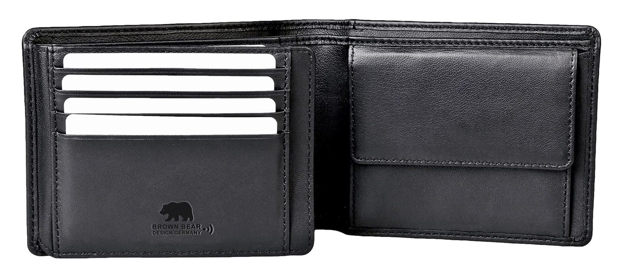 Black aus Geldbörse Portemonnaie 8005 D Kartenfächern 9 Herren Modell Nappa Brown RFID-Schutz mit klassisches Echtleder, Bear Schwarz und