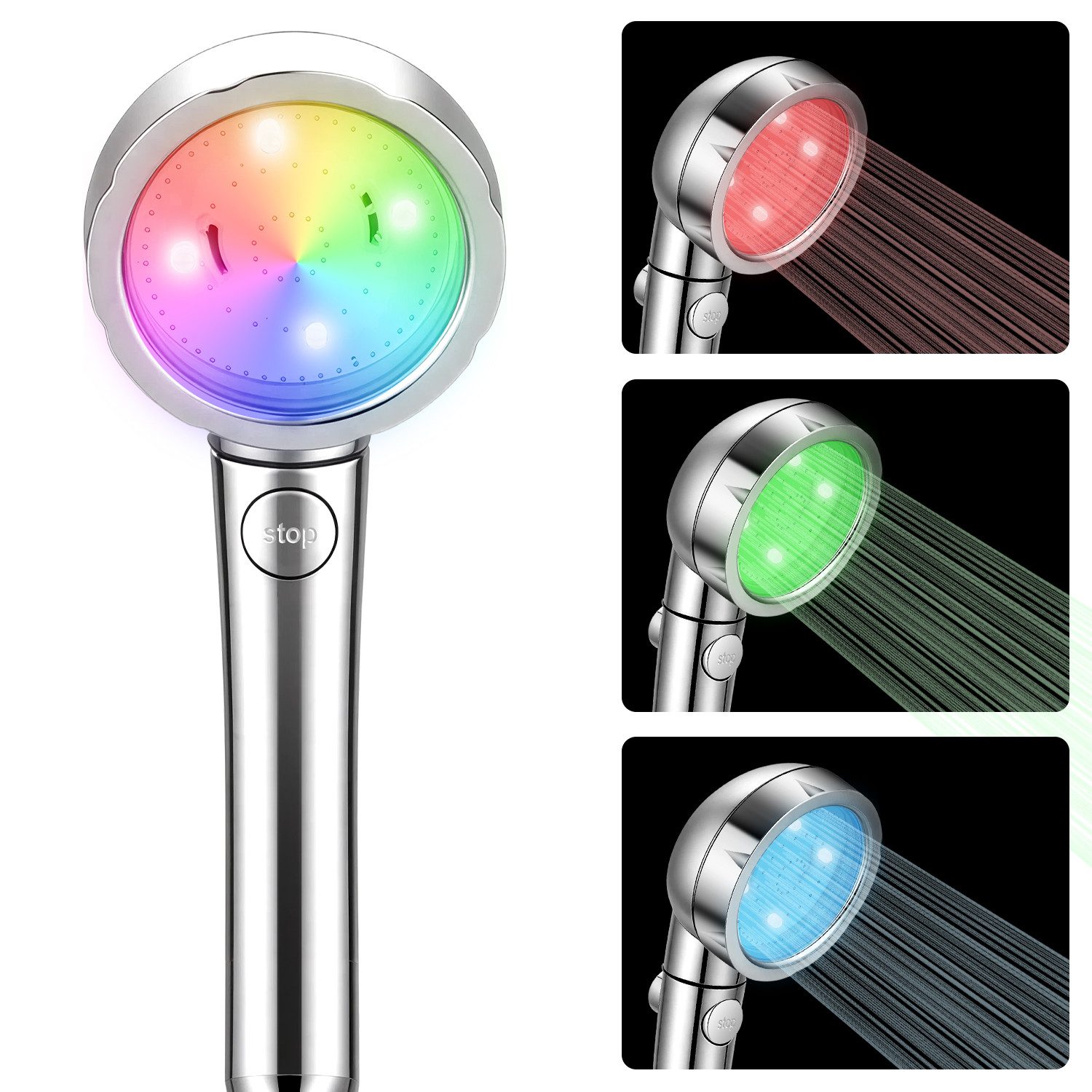 JVJH Duschbrause Brausekopf mit mit Farbwechsel,7 Farben,Farbwechsel Duschbrause, (Automatische Farbanpassung), Wassersparend Handbrause Dusche