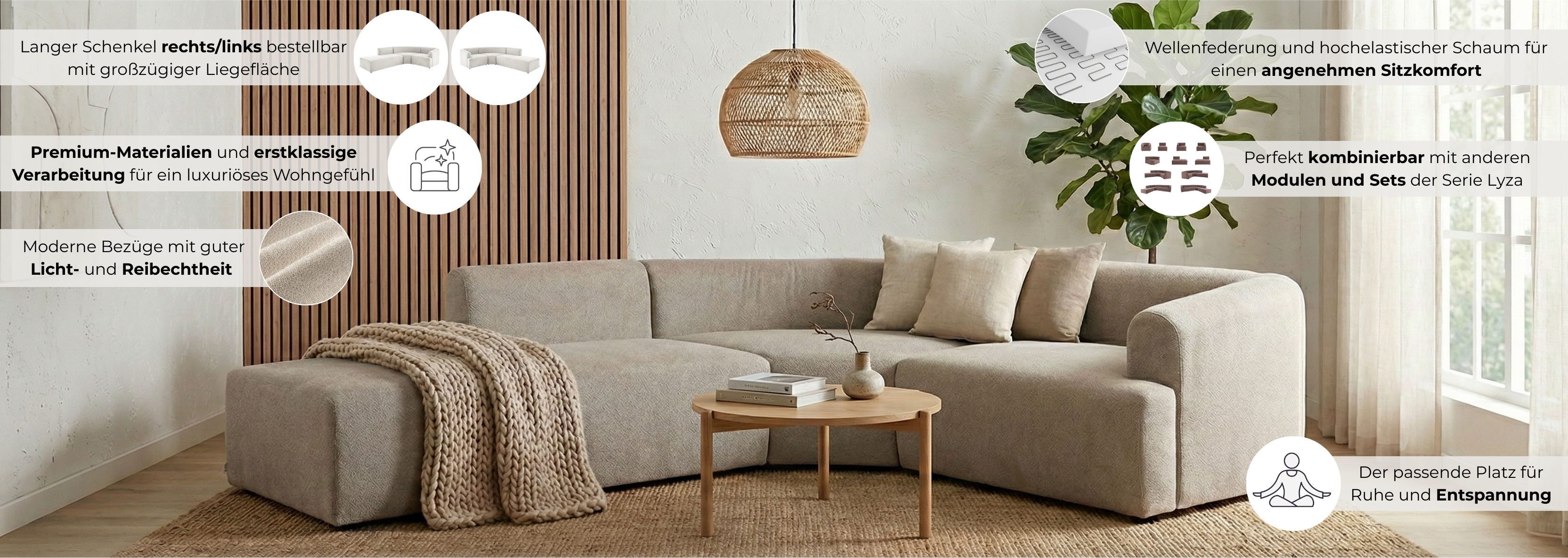 LeGer Home by Lena Gercke Ecksofa LYZA L-Form links/rechts, Modularsofa, Maße B/T/H: 211/267/74 cm, als Modul oder separat verwendbar, für individuelle Zusammenstellung