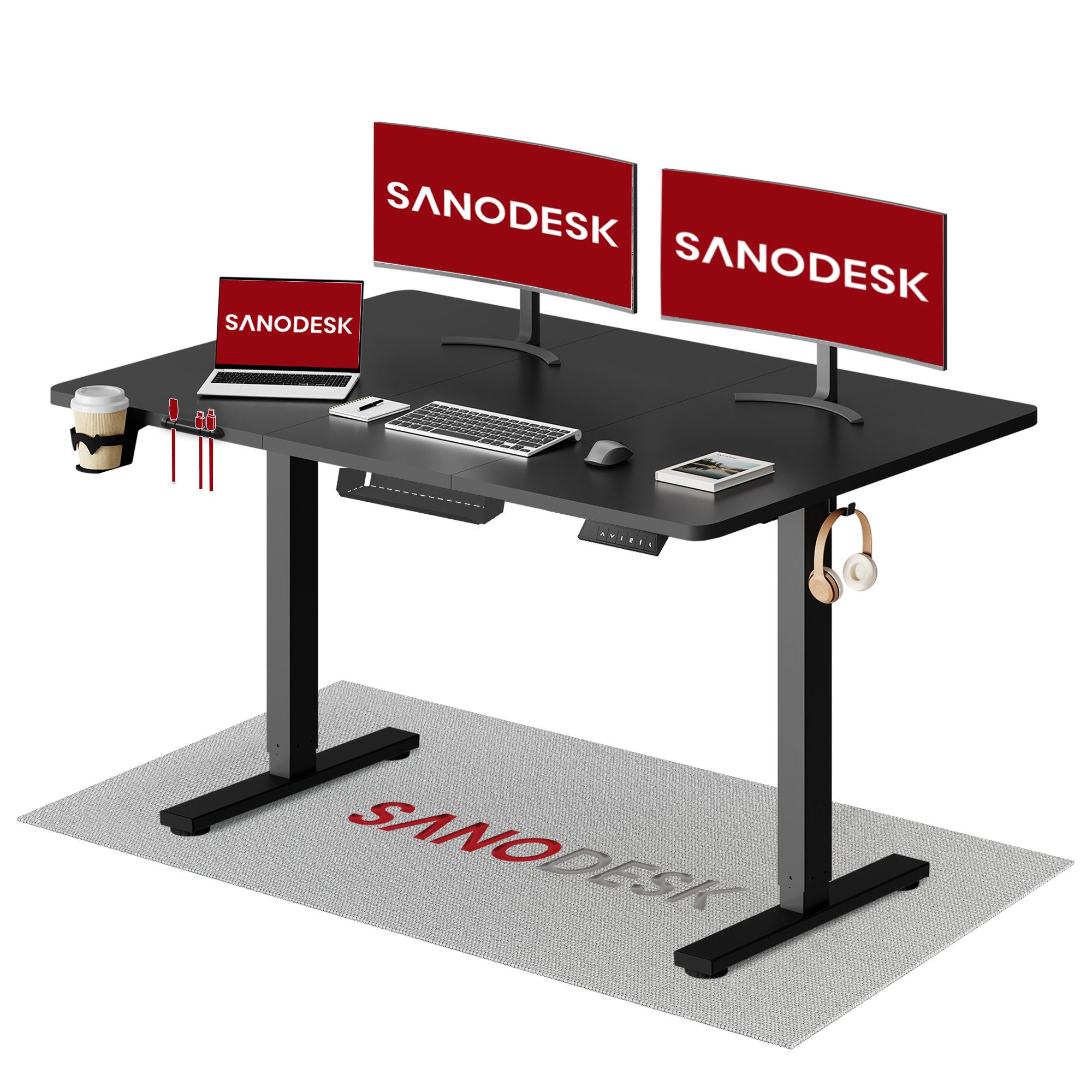 SANODESK Schreibtisch Elektrisch höhenverstellbarer Schreibtisch (inkl. vielseitigem Zubehör, 2-Fach-Teleskop mit Memory-Steuerung & Anti-kollisionssystem), schnelle Montage, Max. Load: 100 KG, verschiedene Größen zur Auswahl