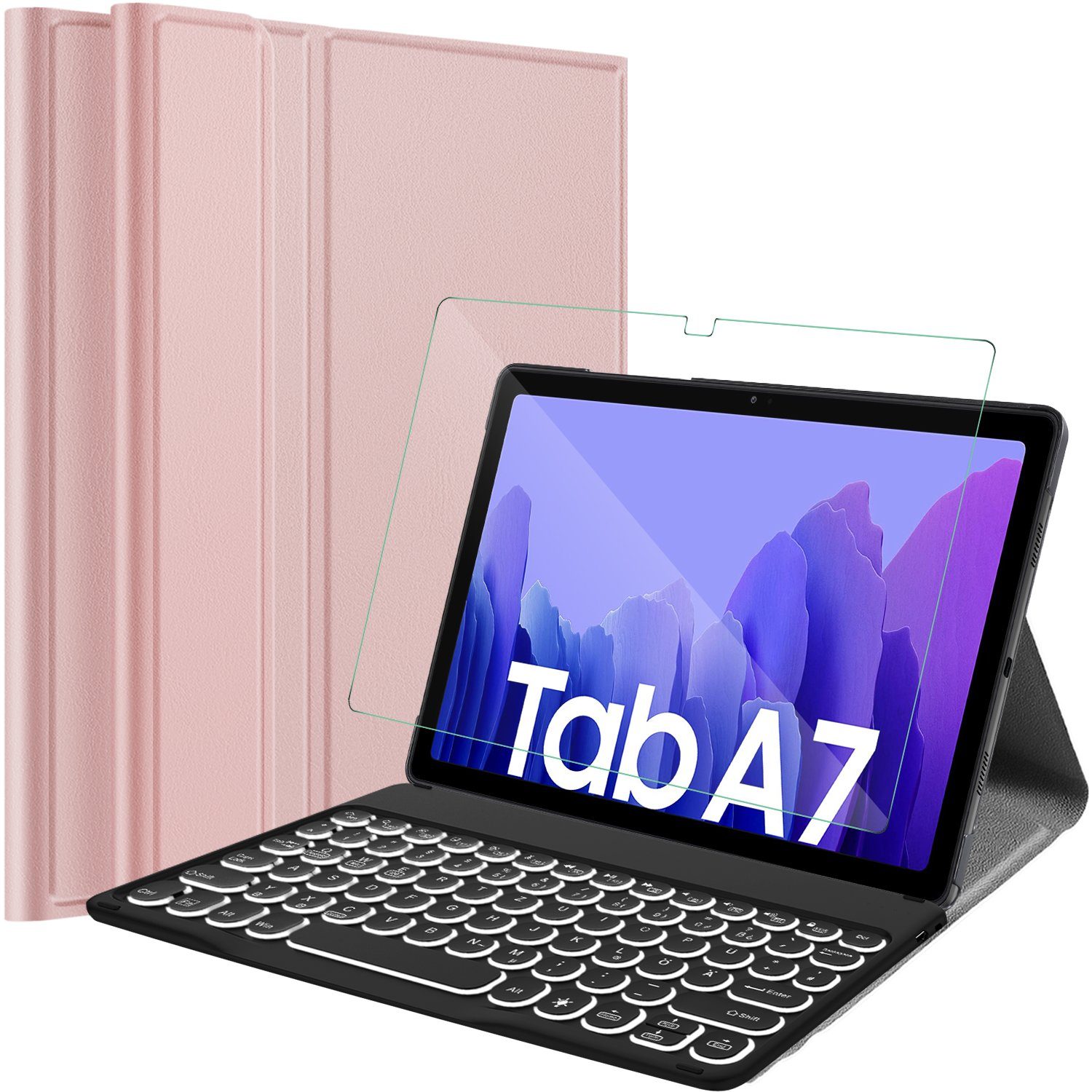 IVSO Beleuchtete Tastatur Hülle für Samsung Galaxy Tab A7 10.4 2020,  [QWERTZ Deutsches], Tablet-Tastatur (Samsung Galaxy Tab A7 T505/T500/T507  10.4 Zoll 2020 Tastatur Hülle, Schutzhülle mit abnehmbar Tastatur)
