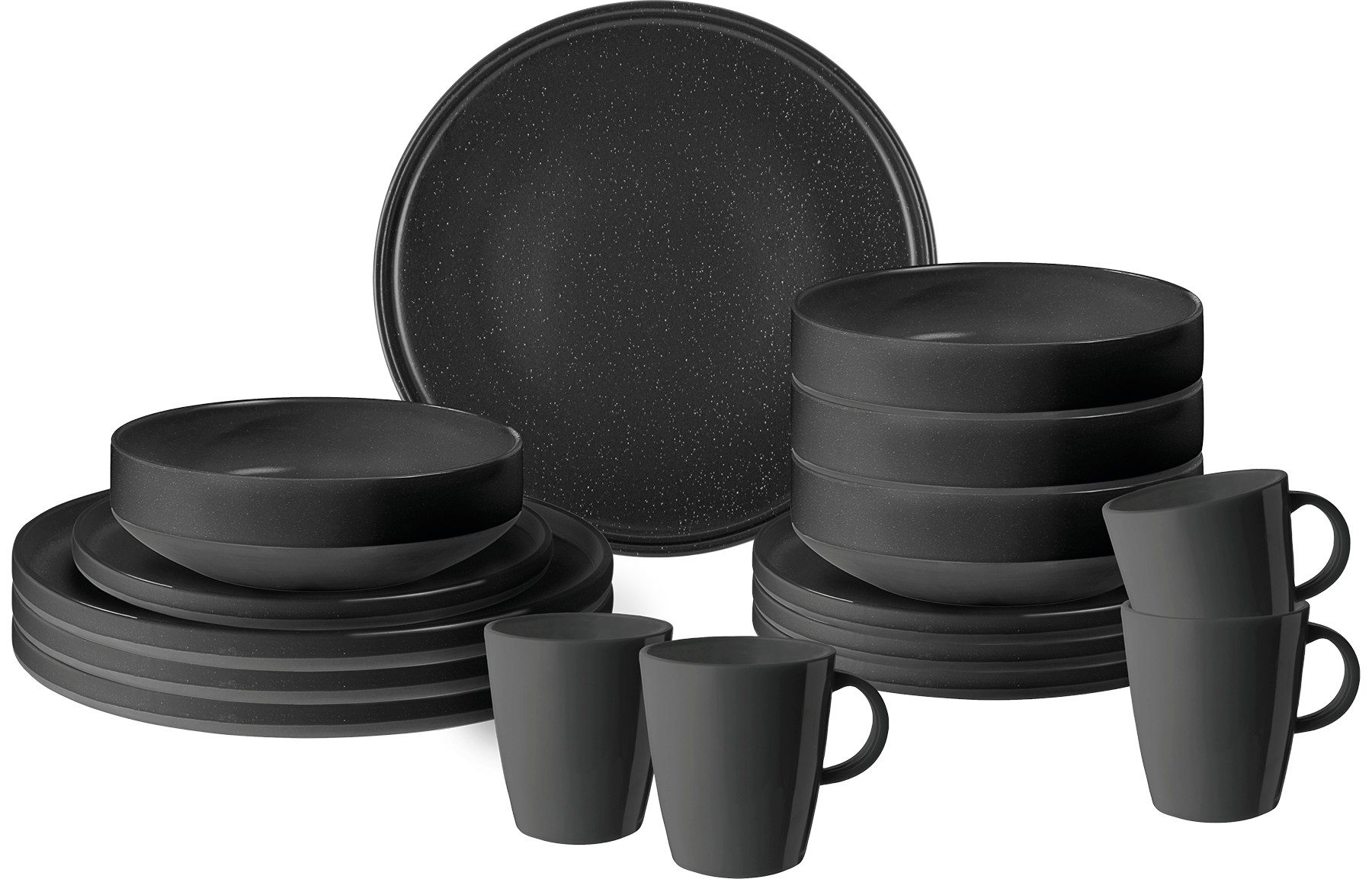 BRUNNER Geschirr-Set Lunch Box Odette Double Black, 4 Personen, 16 Teilig geeignet für den Outdoor Bereich (Camping, Picknick uvm)