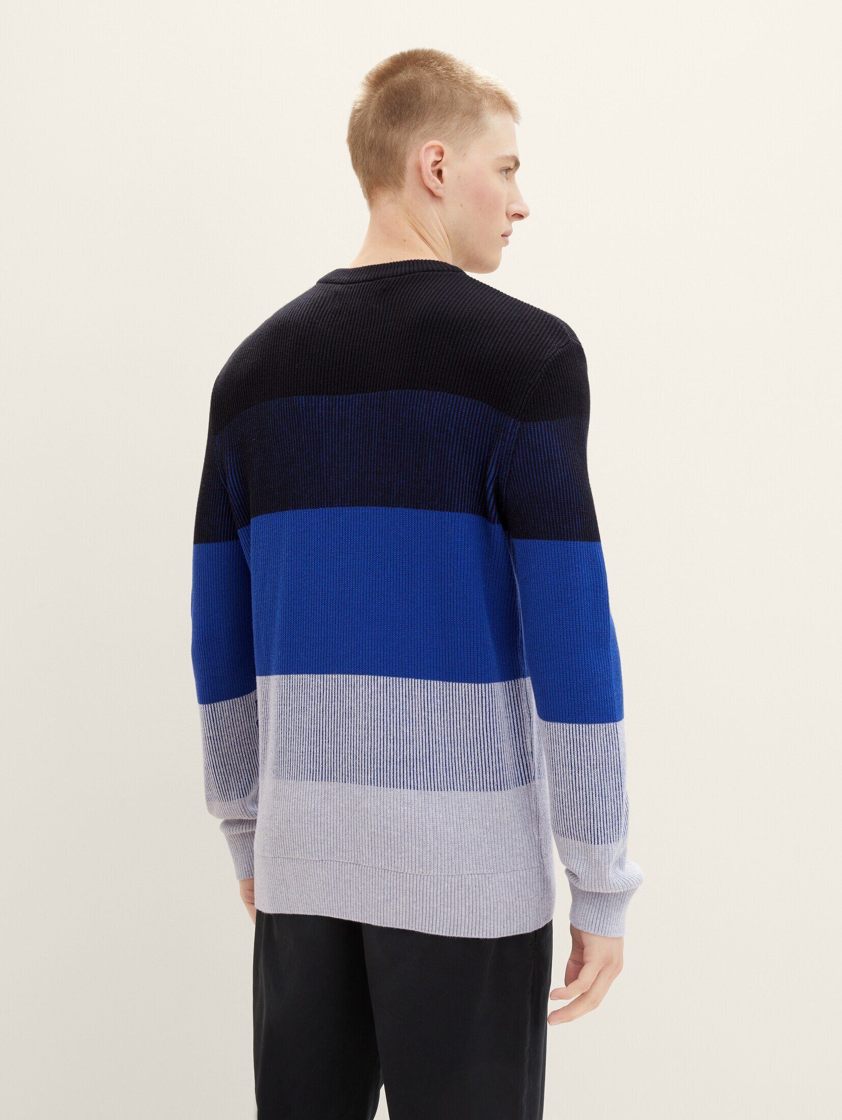 mit Denim TAILOR Strickpullover TOM Colour grey Blocking colorblock Strickpullover black blue