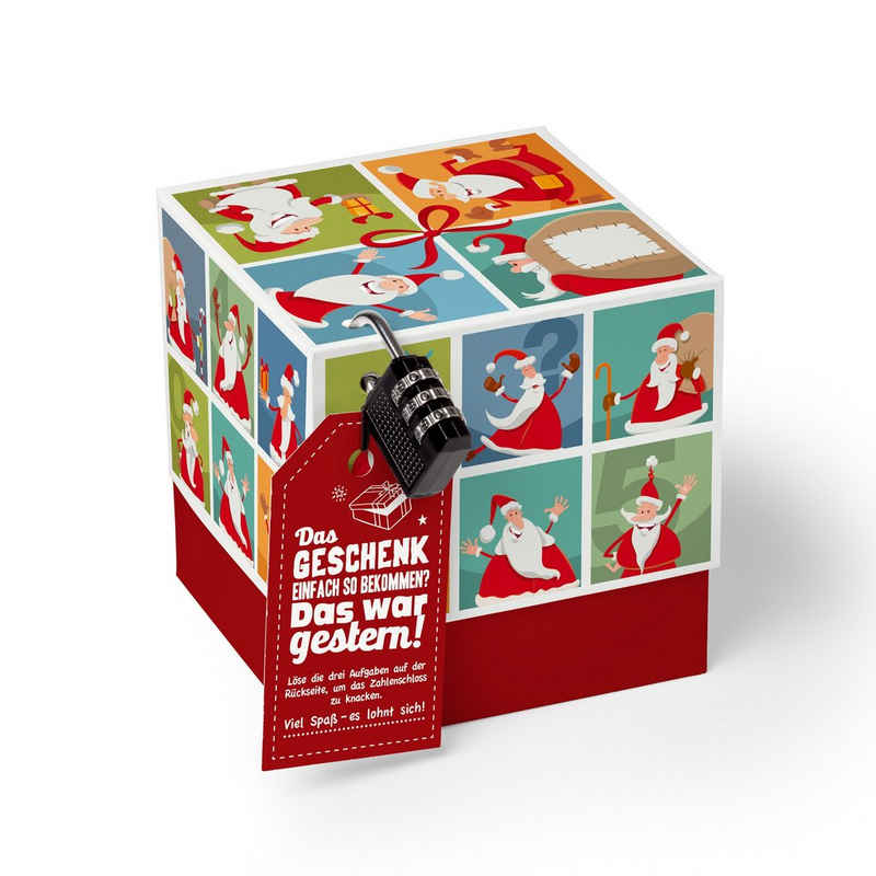 SURPRISA Geschenkbox für Weihnachten, Rätselbox, Geldgeschenk Verpackung für Gutscheine, Weihnachtsmann Rätsel