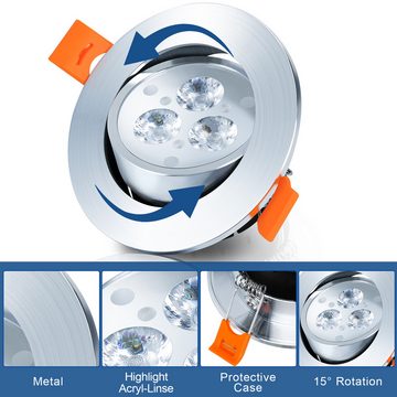 Randaco LED Einbauleuchte 20x 3W LED Einbauleuchten Einbaustrahler LED Spot Einbauleuchten Alu, LED Deckenlampe