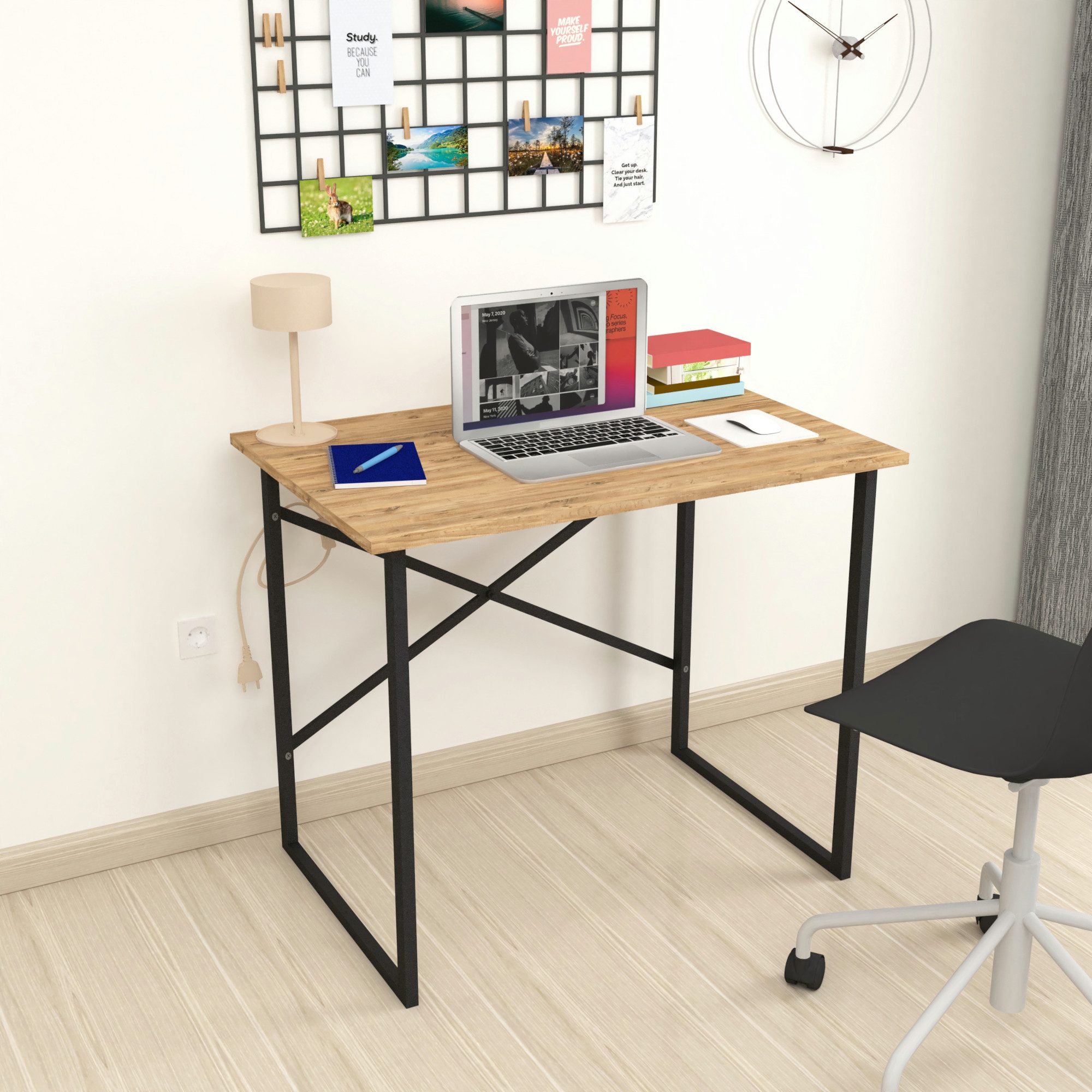 en.casa Schreibtisch, »Tjeldsund« Computertisch 74x90x60cm Eiche günstig online kaufen