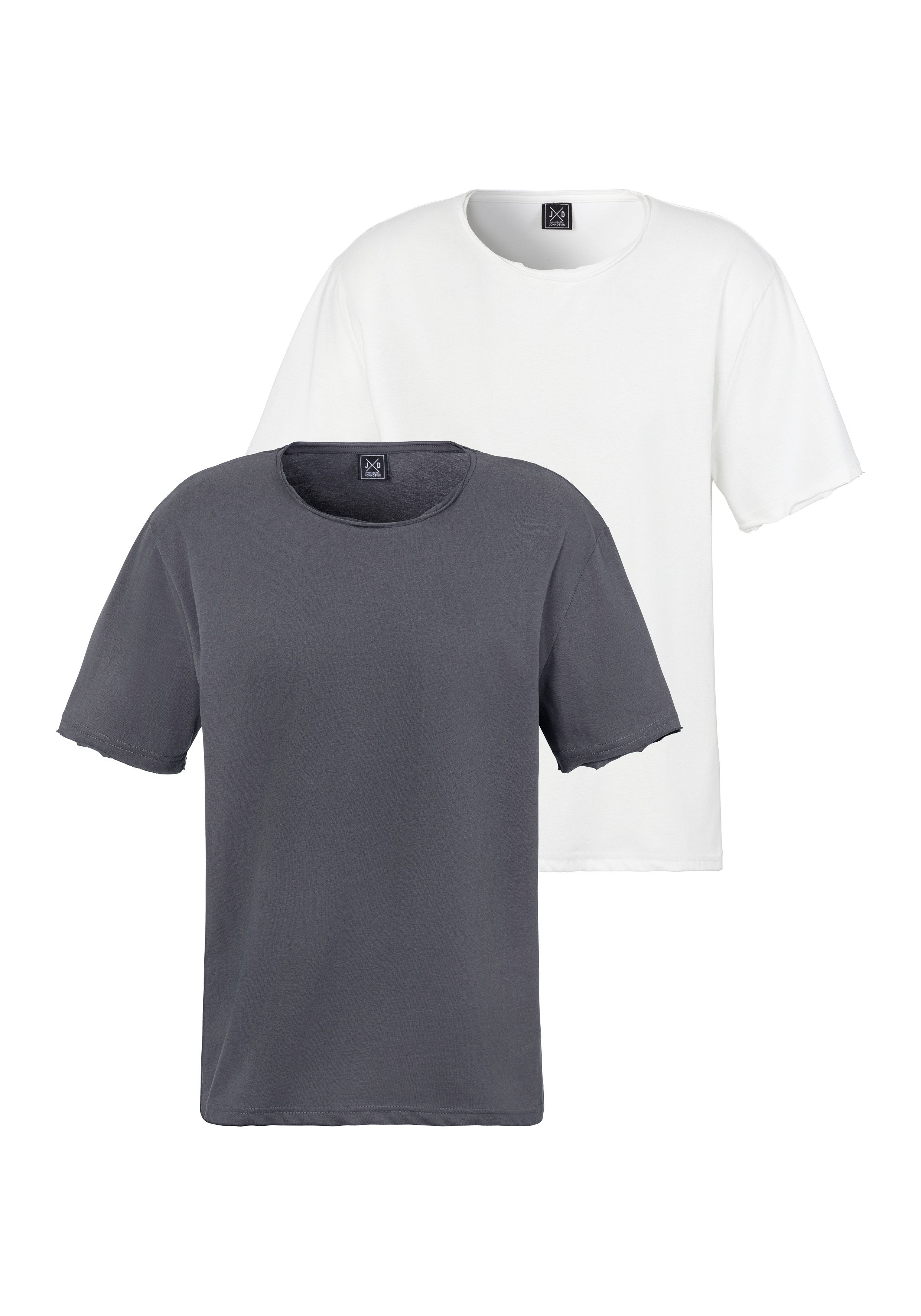 John Devin T-Shirt (Packung, 2) Relaxed Fit, Kurzarm, Freizeitshirt mit Rundhals aus reiner Baumwolle