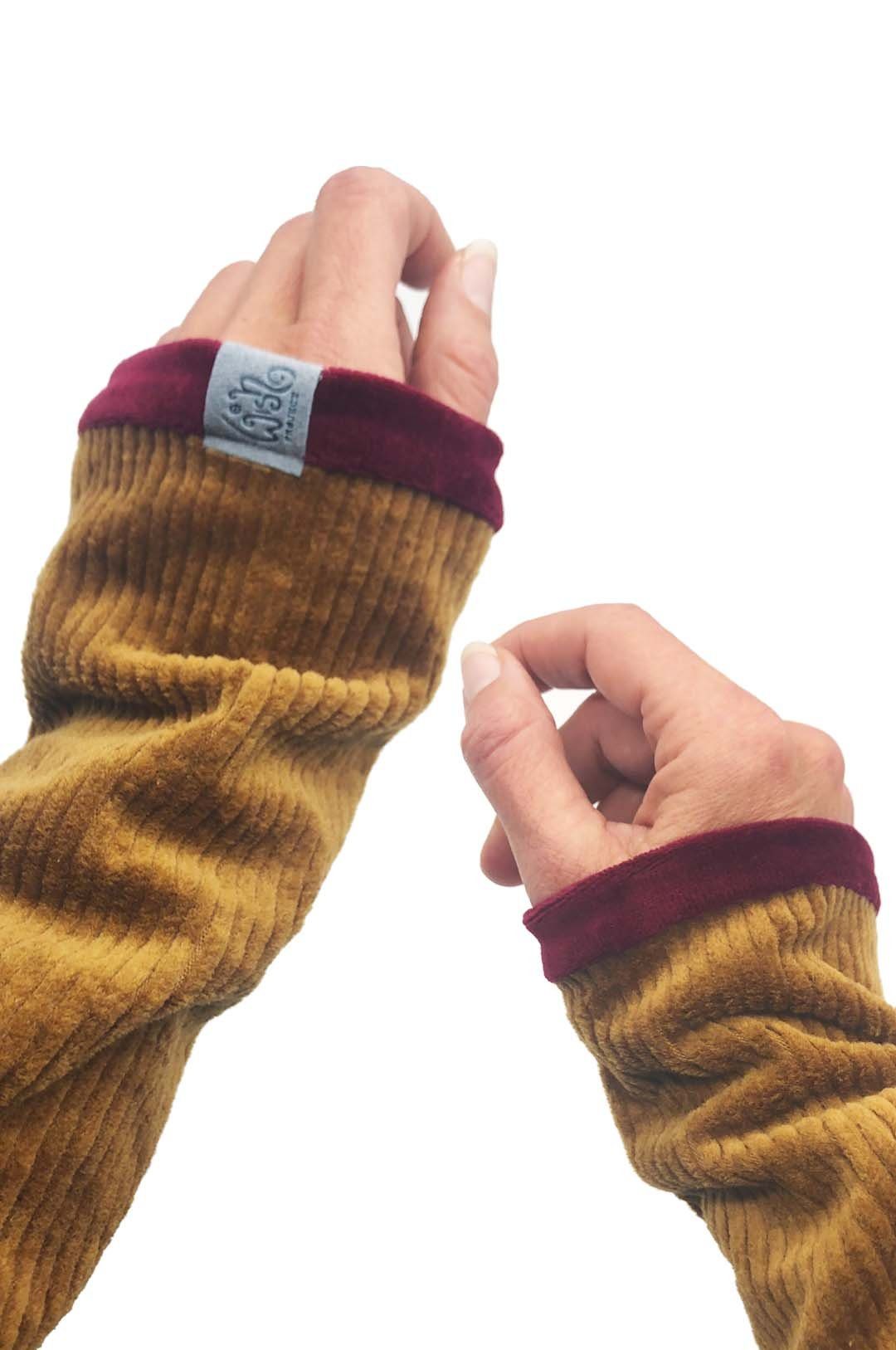 Wishproject® Armstulpen Pulswärmer Cord-Cognac Weiche Stoffe günstig online kaufen