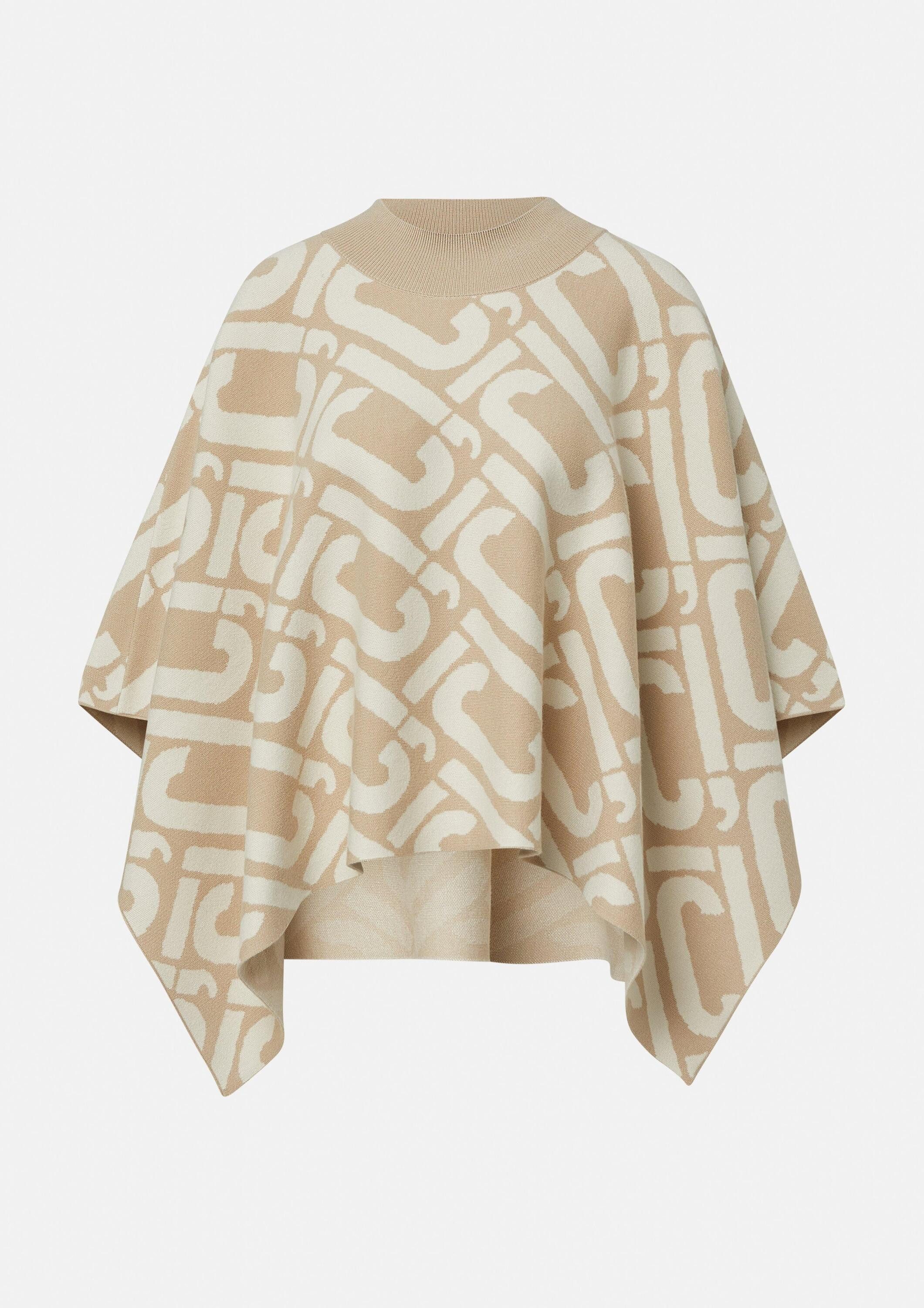 comma Poncho Indoor-Poncho Strick-Poncho mit Logo-Muster
