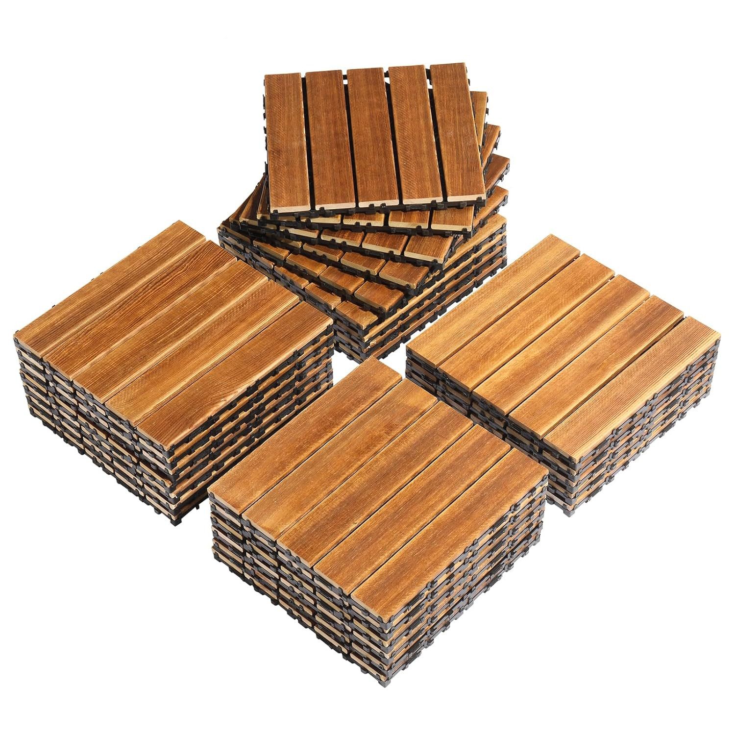 LEADZM Terrassendielen Terrassenfliesen 33er Set Klicksystem 30x30cm, Holz, 3,00 m², BxL: je 30,00x30,00 cm, 2,30 mm Stärke, (33-St), Kiefernholz, wasserabweisend, Balkonfliesen für Balkon & Terrasse