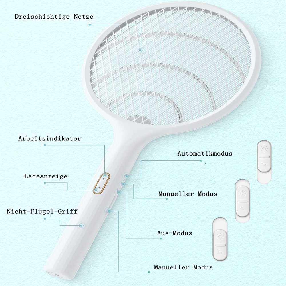 klatsche 3500V USB Elektrische wiederaufladbar Fliegenmasken Mücken Fliegenklatsche GelldG