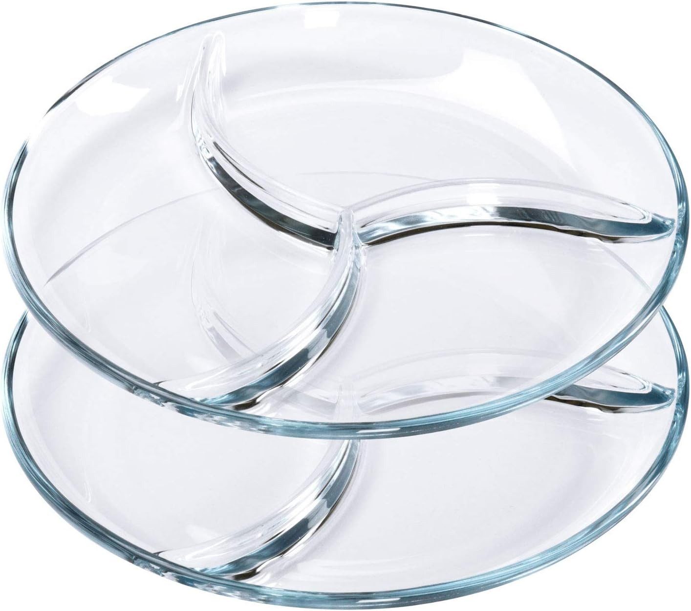 FELIXLEO Dessertteller Servierteller Glasteller Snackteller mit Fächern D25cm 2er Set