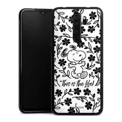 DeinDesign Handyhülle Peanuts Blumen Snoopy Snoopy Black and White This Is The Life, Xiaomi Redmi Note 8 Pro Silikon Hülle Bumper Case Handy Schutzhülle