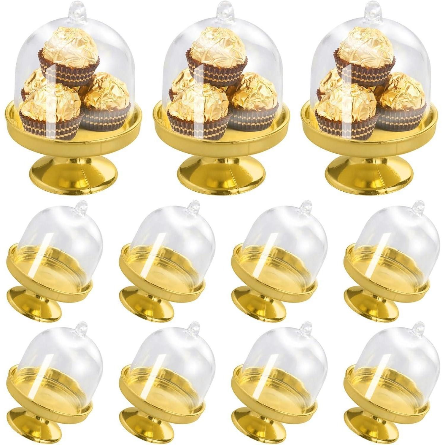 LuxusKollektion Tortenständer 12er Set Mini Kuchenglocken Tortenständer Gold Haube für Hochzeit