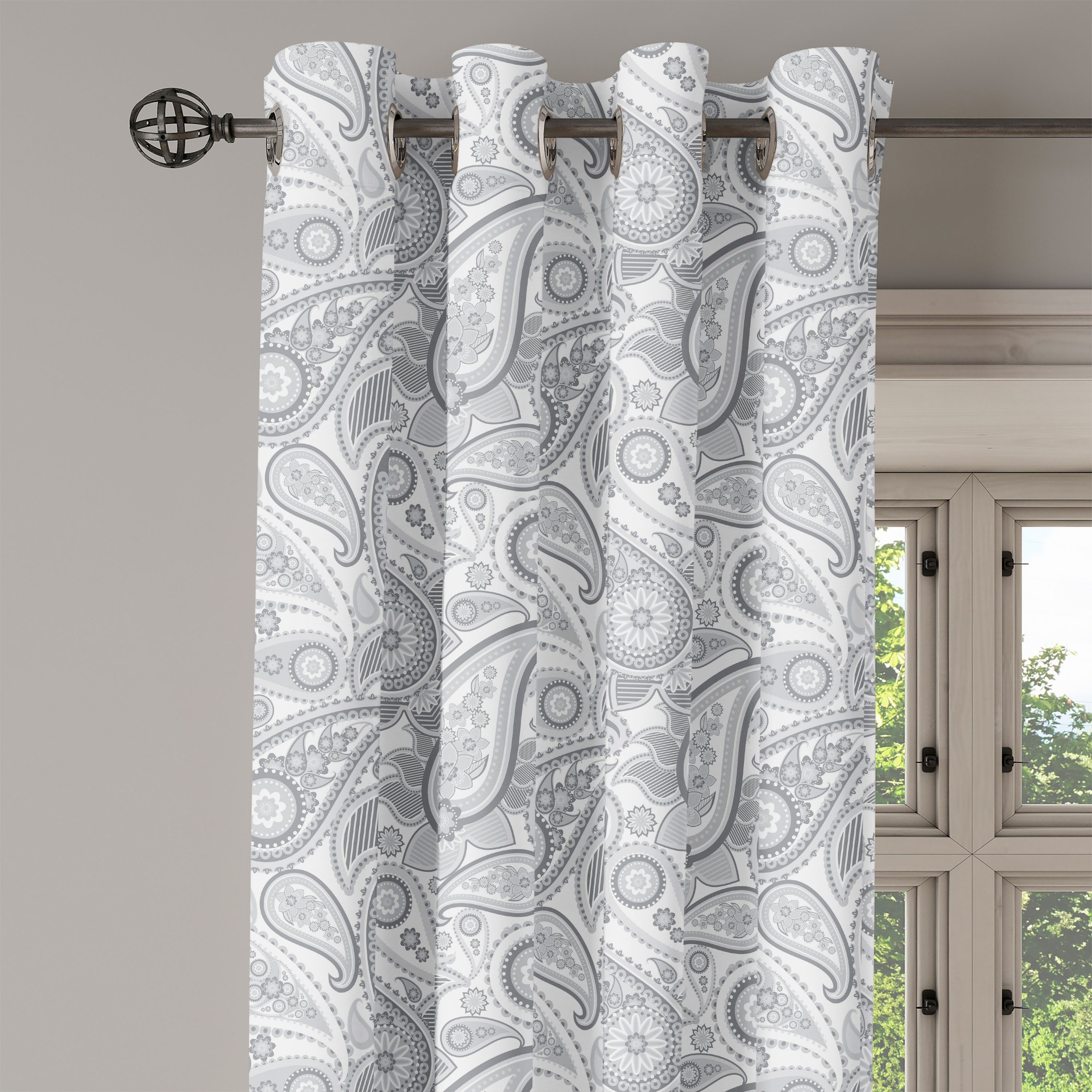 Wohnzimmer, Abakuhaus, Paisley Schlafzimmer 2-Panel-Fenstervorhänge Persian Digitales Blatt Dekorative Gardine für