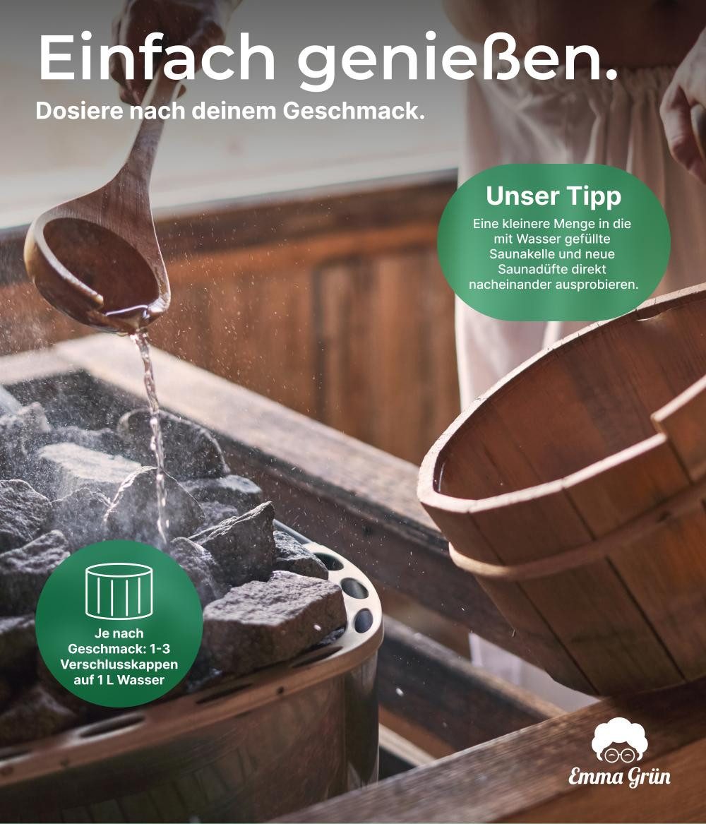 Emma Grün Sauna-Aufgussset holzig, frisch & spritzig, 3x 100ml (3-tlg) 100% naturreine ätherische Bio-Öle