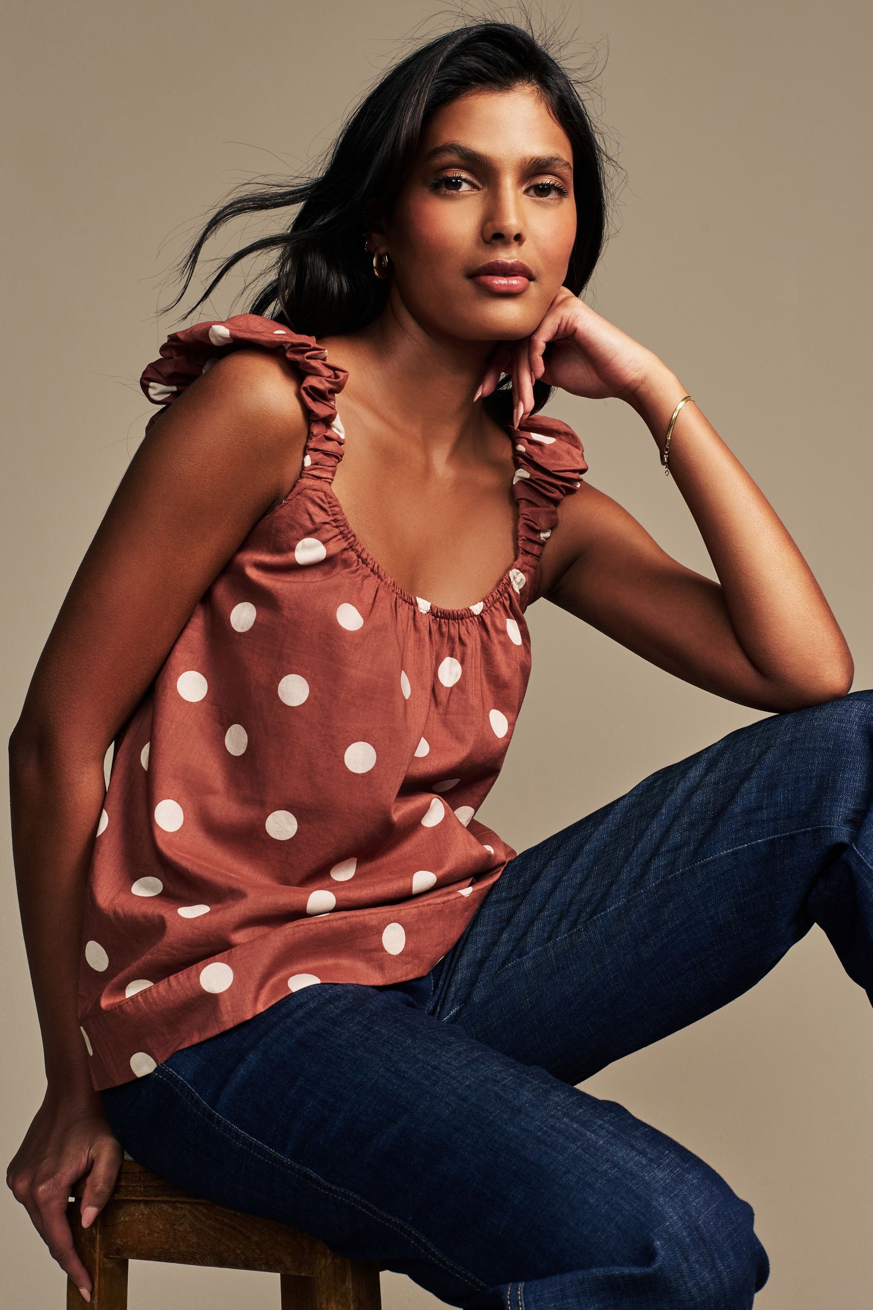 LAURA ASHLEY Blusenshirt Laura Ashley Saxy Bubble-Trägertop mit Tupfen (1-tlg)