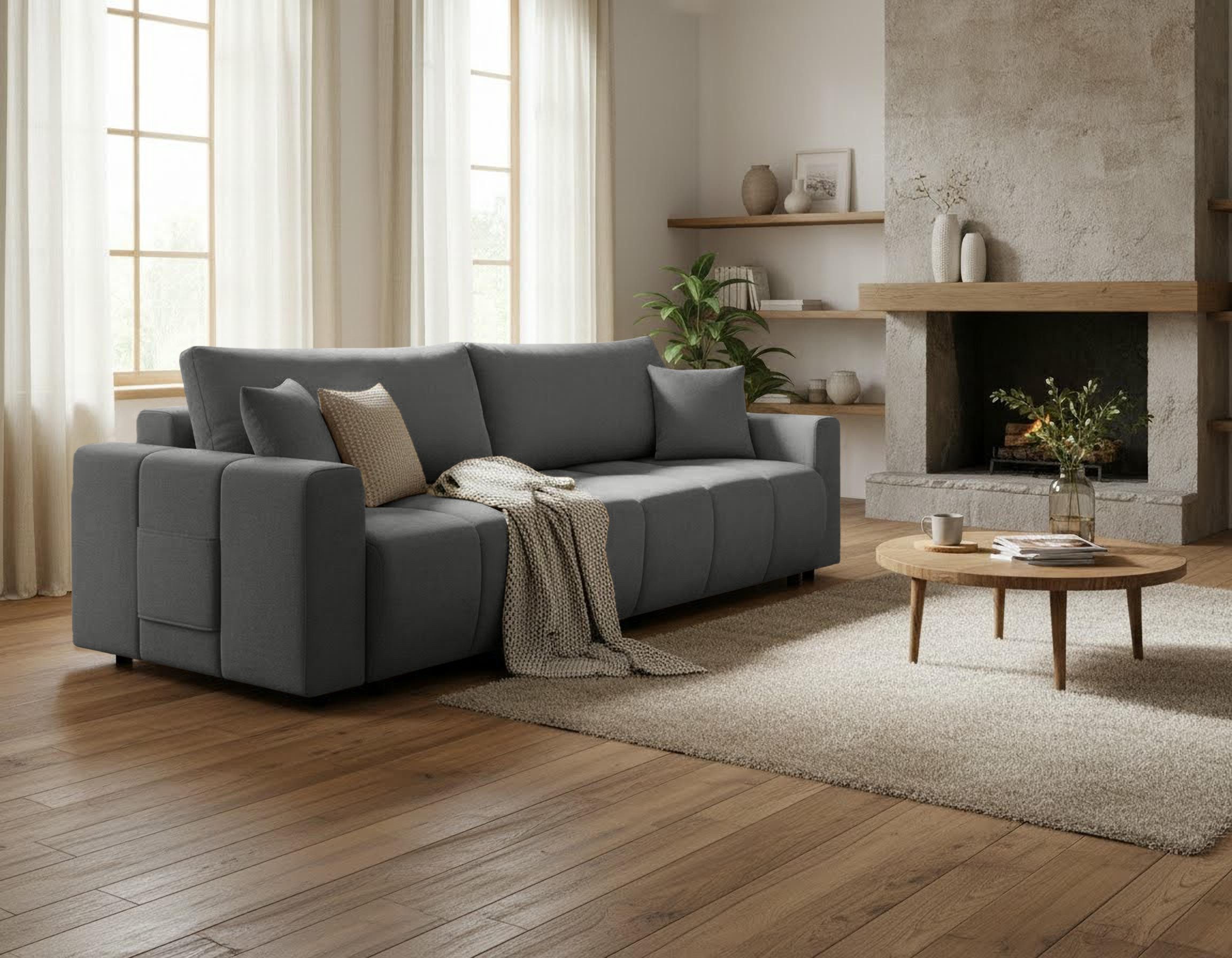 OTTO home Sofa YLVAA 3-Sitzer, 239 cm - OTTO. Verlässliche Qualität., Schlaffunktion (132/198), Bettkasten, Feinstruktur-Bezug
