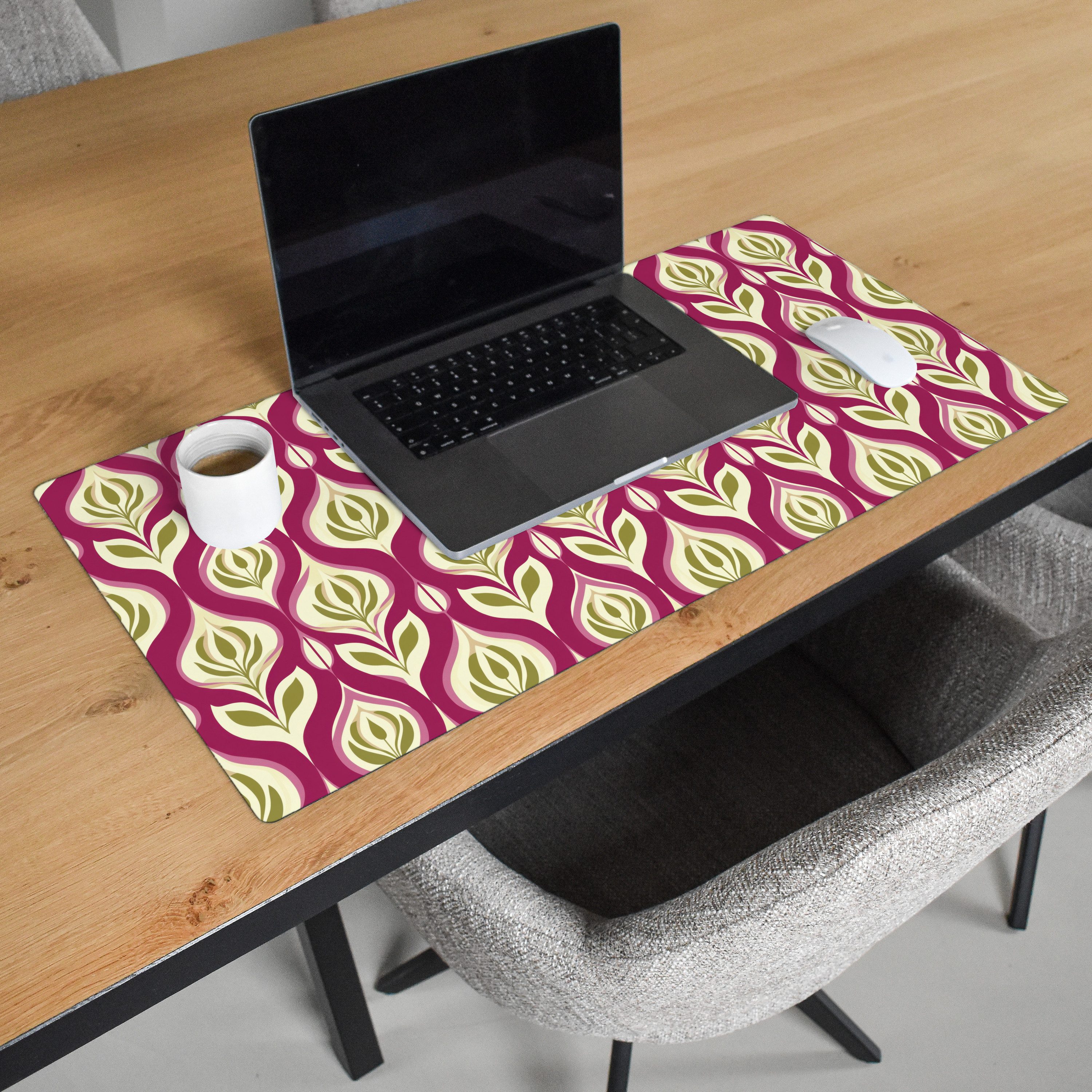 MuchoWow Gaming Mauspad Retro - Floral - Lila (1-St), Gaming Mauspad XXL, Schreibtischunterlage, Desk Mat Groß, 80x40 cm