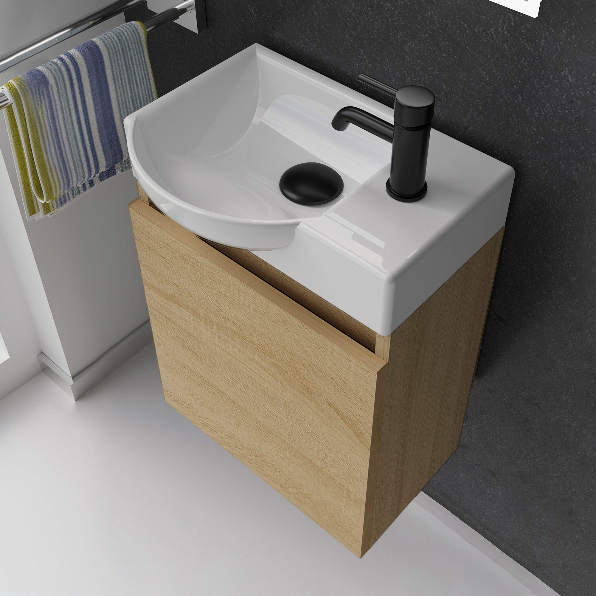 Alpenberger Badmöbel-Set Gäste WC Waschbecken mit Unterschrank - Hängeschrank Vormontiert, (Badschrank 2-tlg., Waschtisch hängend), Waschbeckenunterschrank mit Softclose