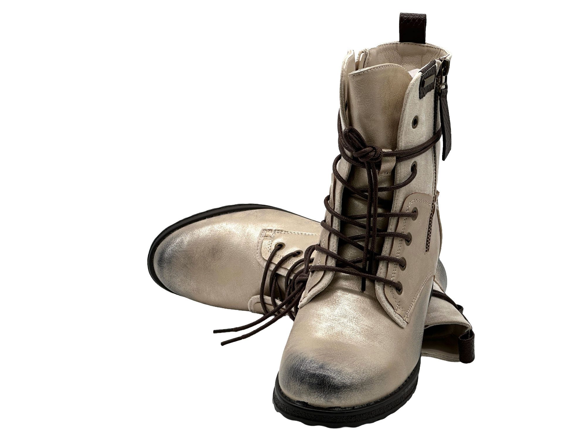Nowaland Casual Damen Boots mit Warmfutter und Reißverschluss Stiefelette Dekorative Schnürung und kuscheliges Warmfutter