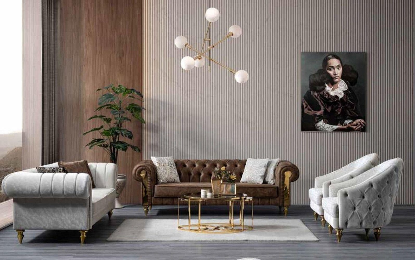 JVmoebel Chesterfield-Sofa Luxus Chesterfield Brauner Dreisitzer Sofa Textilmöbel Couch, 1 Teile, Made in Europe