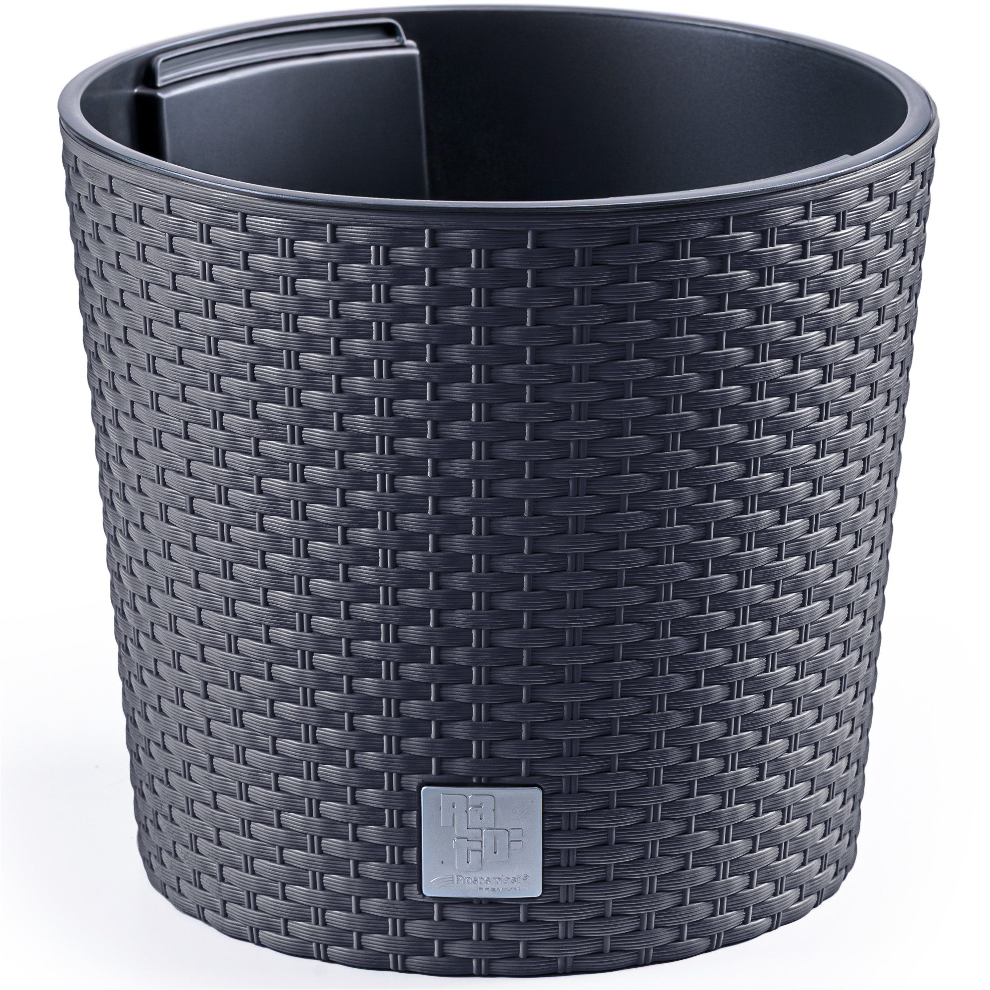 KONZEPT Blumentopf Ø 30 cm mit Einsatz, 15 L, mit Drainagesystem, in Rattan-Optik, Rattan-Optik/Flechtstruktur, Matte Oberfläche, Volumen: 15 L