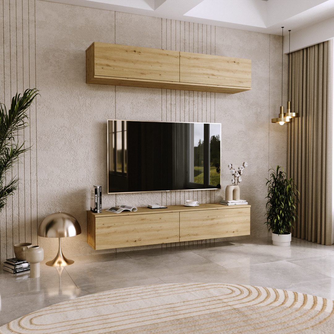 KOBI S.C. TV-Schrank TV-Lowboard KOBI 160 cm Artisan Eiche hängend oder stehend für Wohnzim – Bild 4 von 5