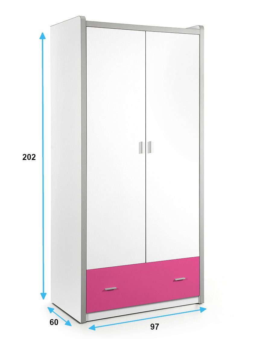 97 Kinderkleiderschrank Türen - B weiß pink Valerie cm 2 24 Kindermöbel