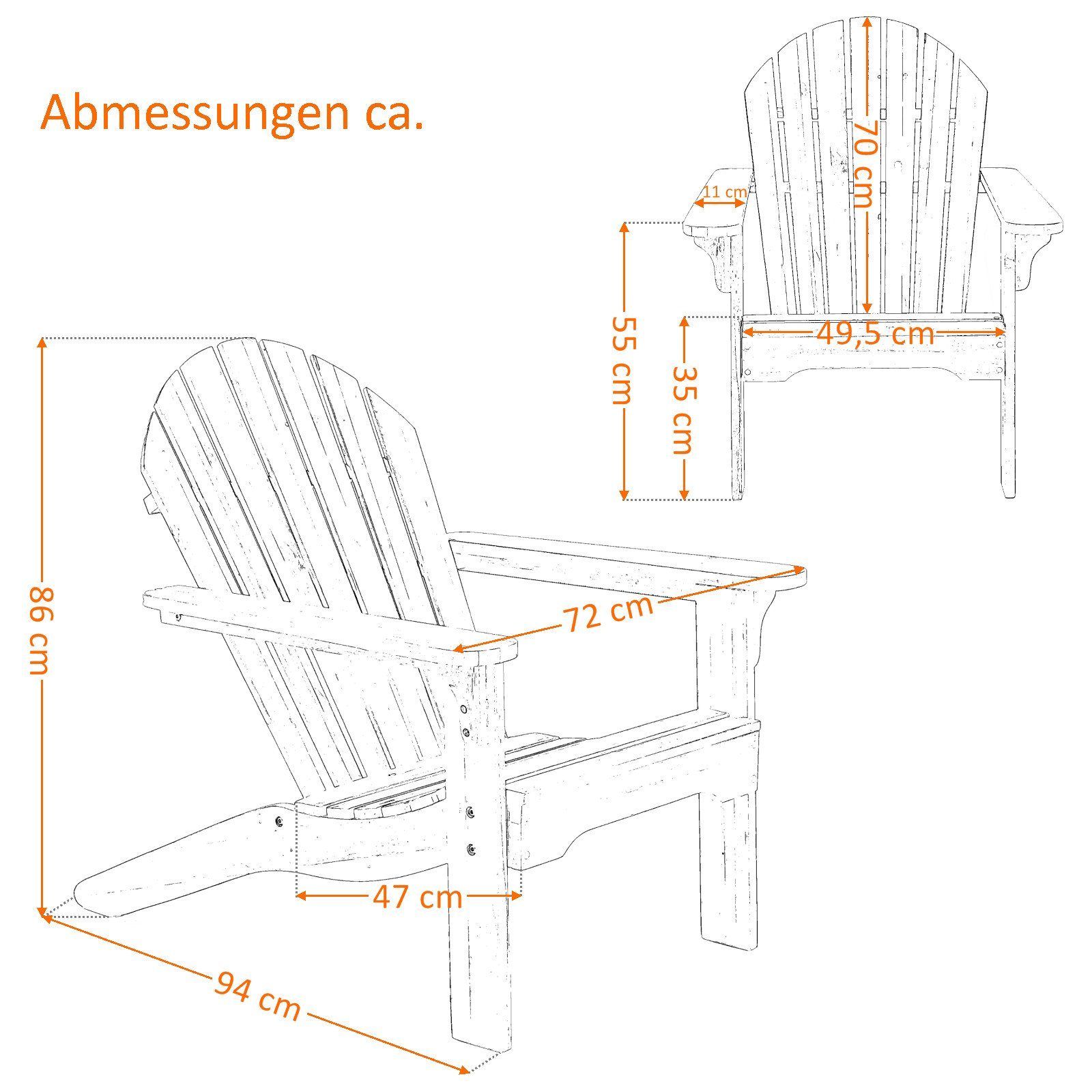belastbar bis Adirondack Canadian Alsterstuhl, 120 Raburg ADRIA, Hamburger Premium XXL WEIß kg / Design-Gartenstuhl, Hartholz, Light, Gartensessel Akazie Deck-Chair