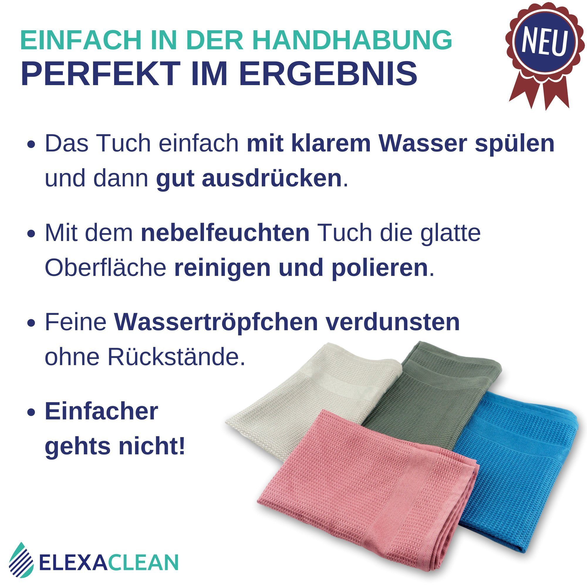 ELEXACLEAN WUNTU Universal Mikrofasertuch (80% Polyester, 20% Polyamid (Mikrofaser), 40x55 cm, Set, 8-tlg., mehrfarbig, streifenfrei, fusselfrei, reinigt nur mit Wasser)