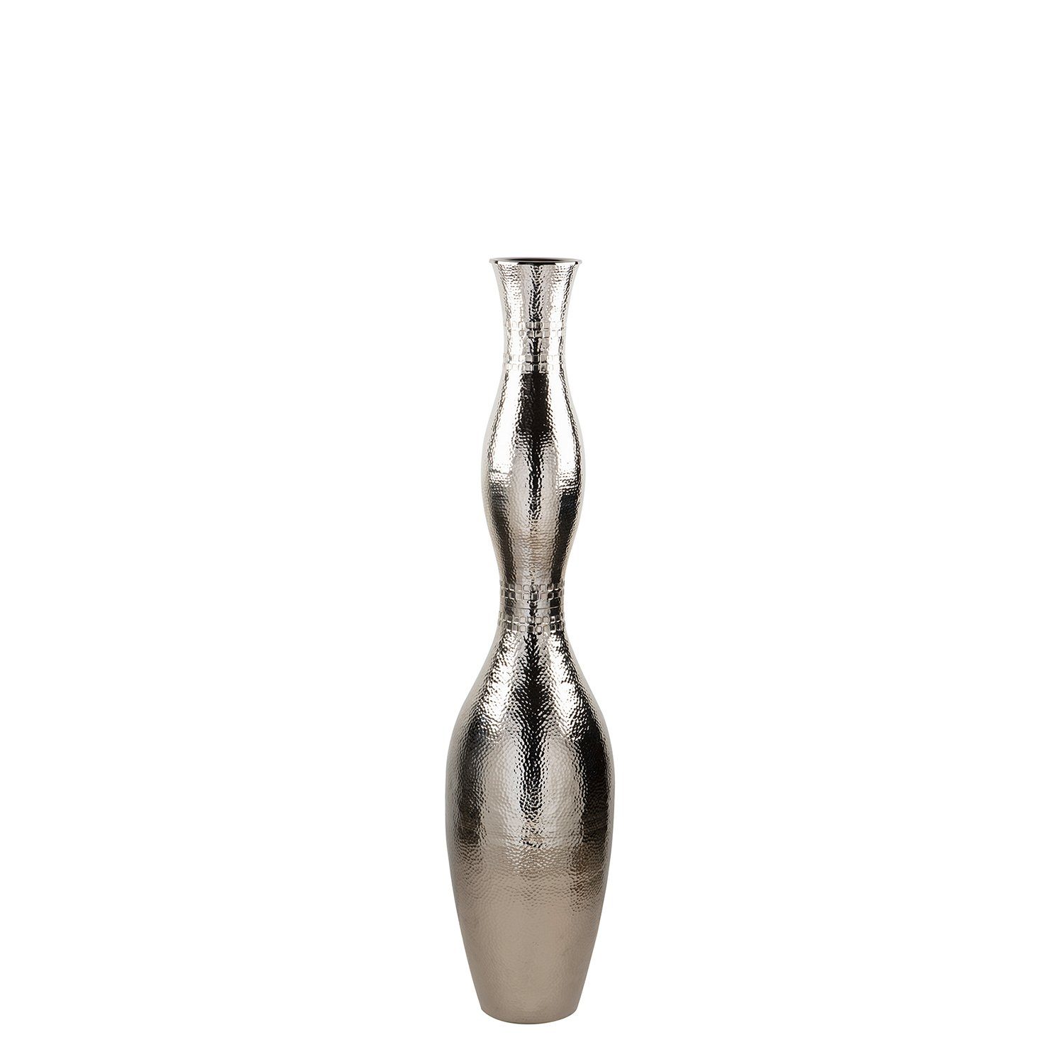 Handwerkskunst 30cm, Ø - - - In traditioneller gehämmerte Oberfläche, Fink x H.135cm poliert Bodenleuchter Kerzenleuchter vernickelt silber - CARUS Aluminium/Edelstahl hergestellt -