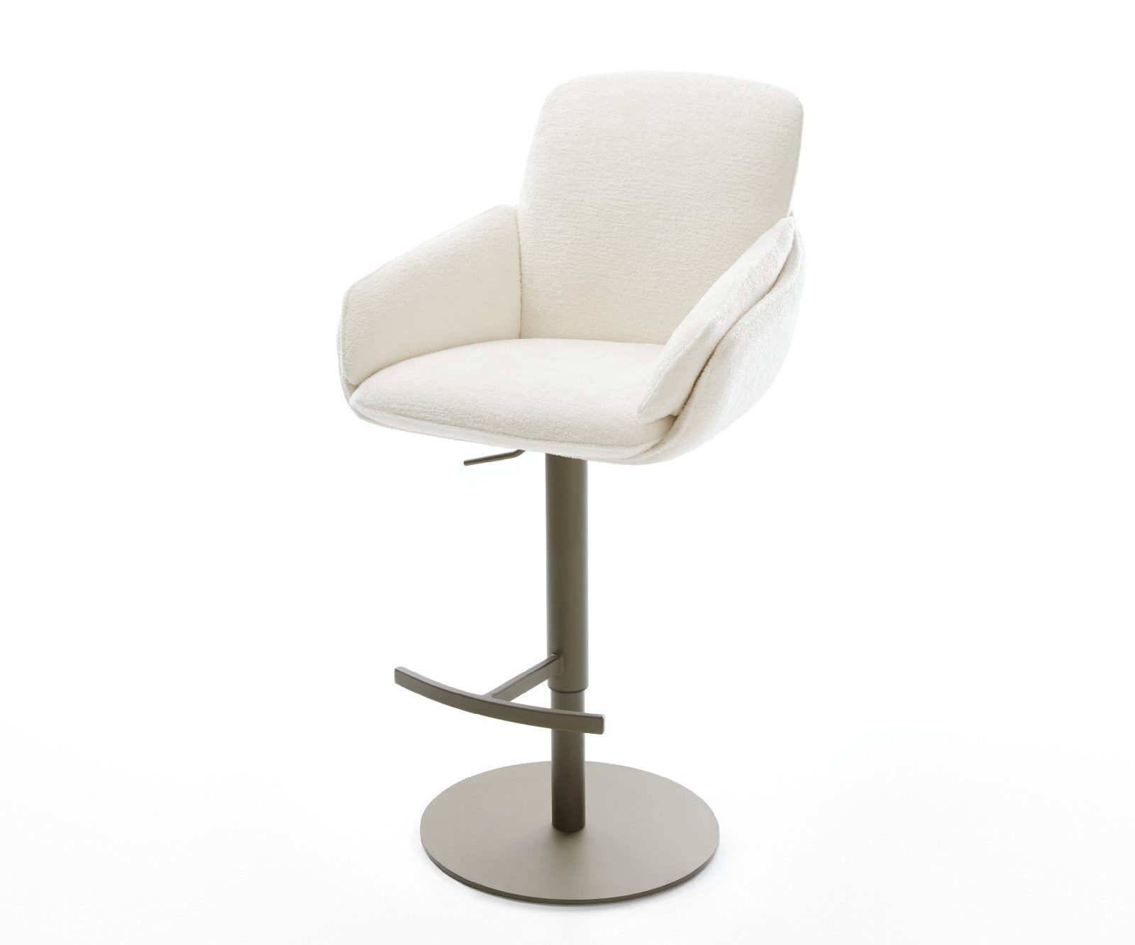 DELIFE Barhocker Luan-Flex, Drehfuß höhenverstellbar Metall Titanfarben Bouclé Soft Beige