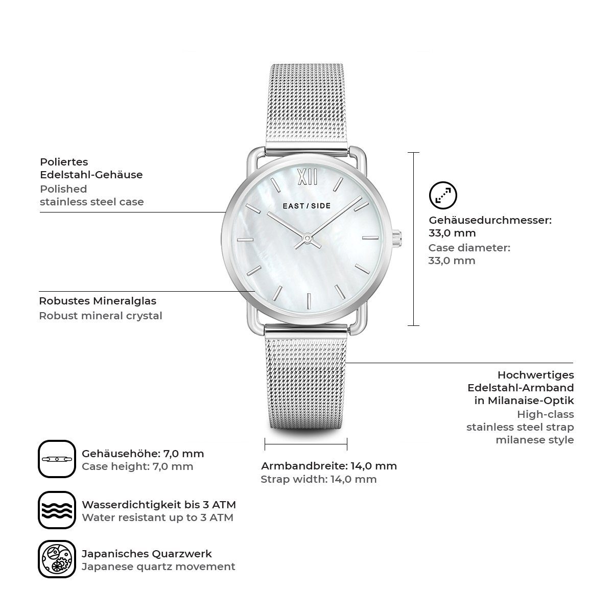 Eastside Quarzuhr Pearl Moon silber, mit Perlmutt günstig online kaufen