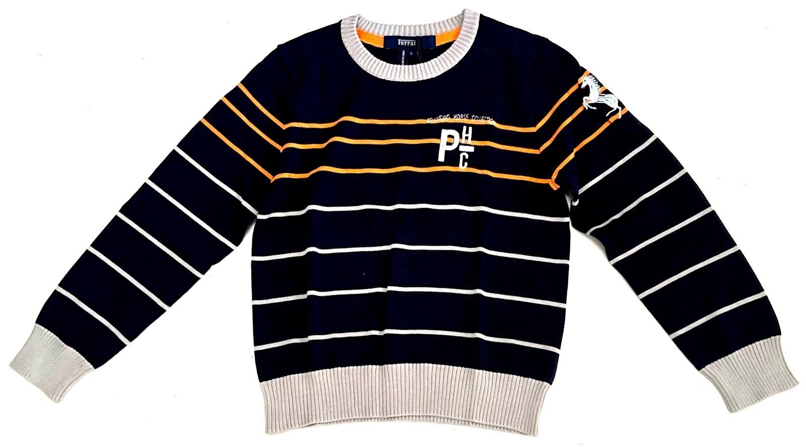 Ferrari Rundhalspullover Ferrari Kinder Pullover, Ferrari Boy Round Neck Striped Sweater. in Unifarbe, mit Rundhalsausschnitt