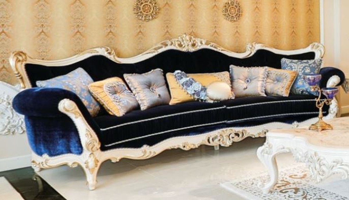 - / Barock 300 x Luxus Sofa cm Weiß Dunkelblau Edle Gold Padrino Sofa 120 Casa Wohnzimmer - Sofa / Barockstil H. 98 Wohnzimmer x Möbel Prunkvolles im Barock