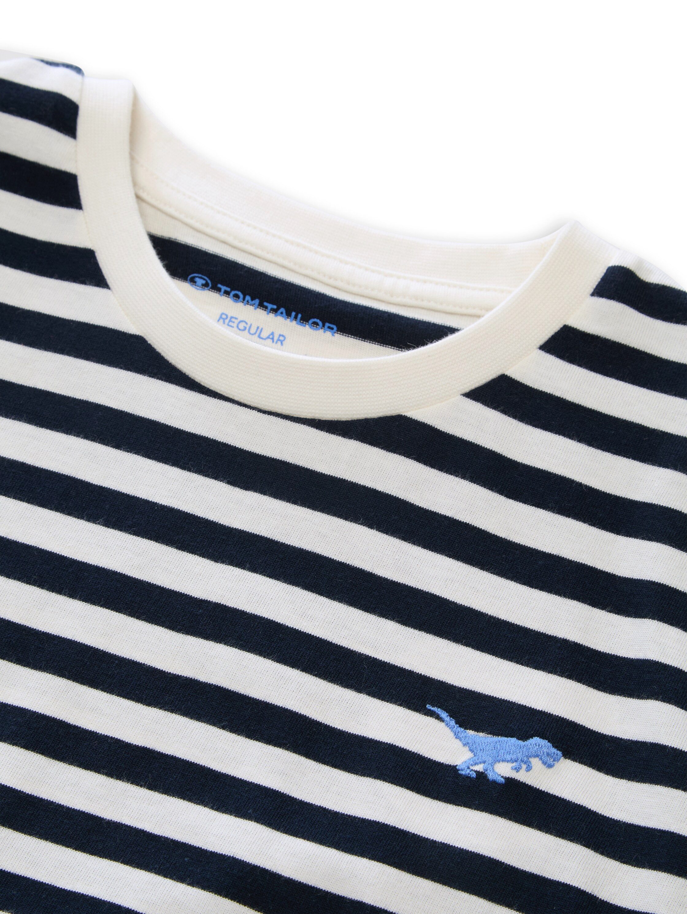 TOM TAILOR Kurzarmshirt Sommershirt - gestreift und mit Dino-Stickerei - für Boys