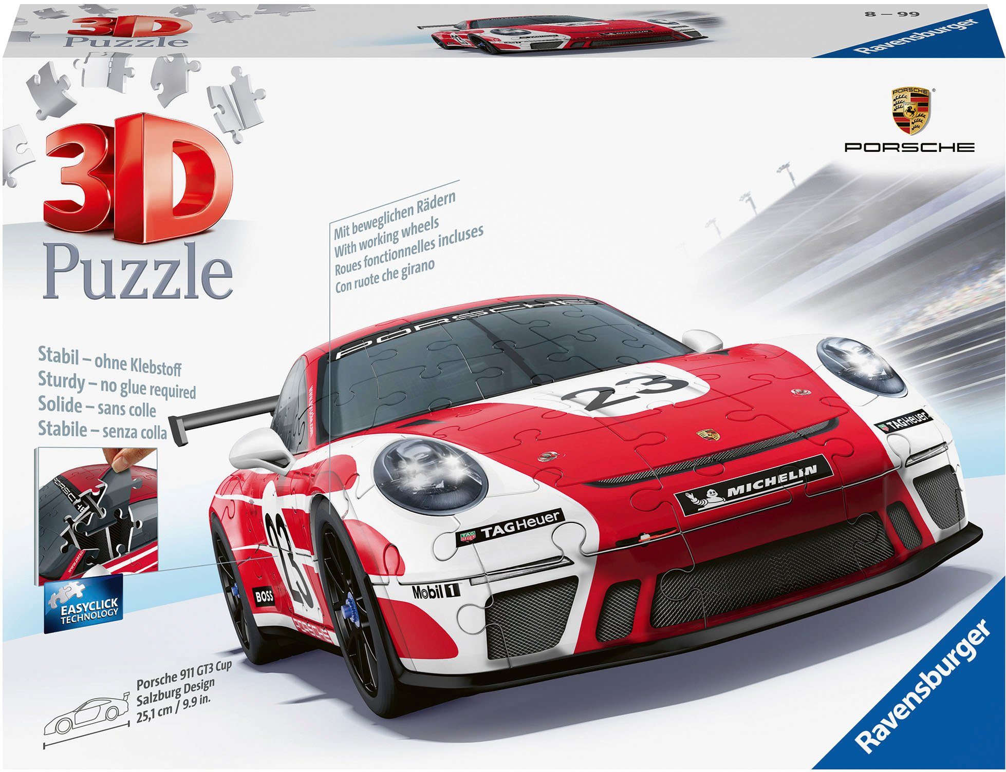 Design, in FSC®- Europe; Puzzleteile, 3D-Puzzle Salzburg GT3 911 - schützt Wald Porsche Ravensburger weltweit Made Cup 108