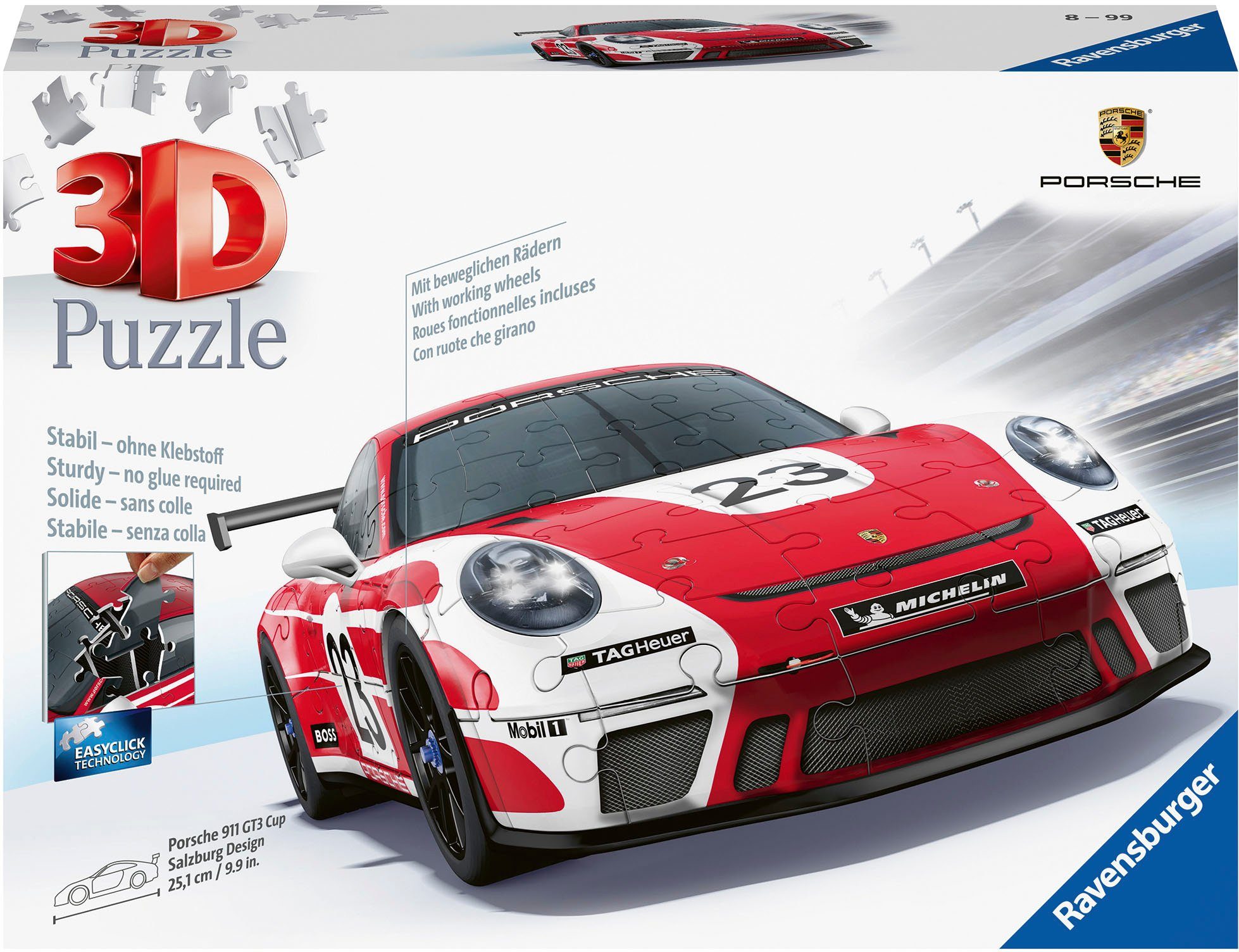 Ravensburger 3D-Puzzle Porsche 911 GT3 Cup 108 Puzzleteile, Europe; FSC®- Made schützt in Design, - Salzburg weltweit Wald