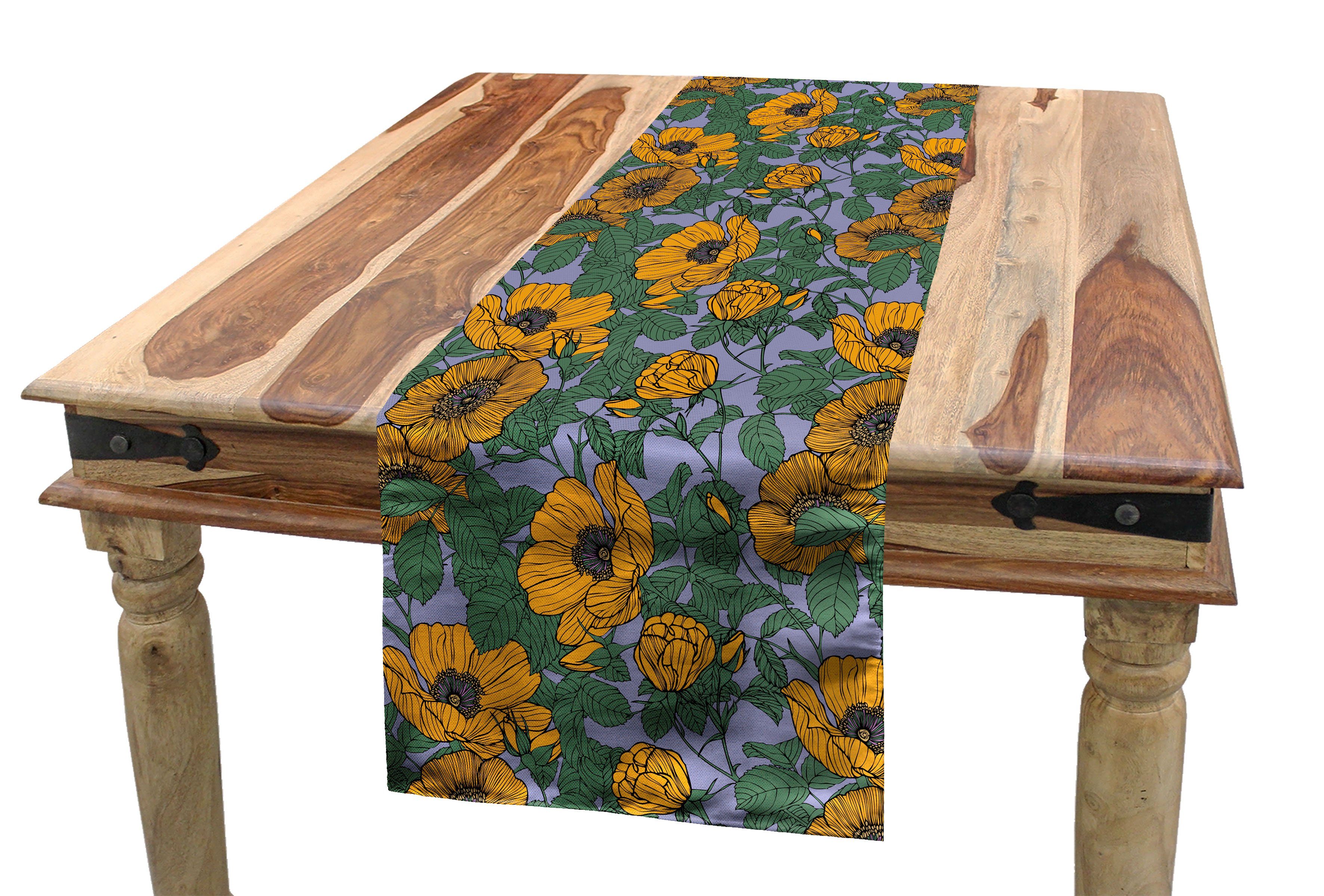 Abakuhaus Tischläufer Esszimmer Küche Rechteckiger Dekorativer Tischläufer, Jahrgang Verschränkte Blätter Blumen