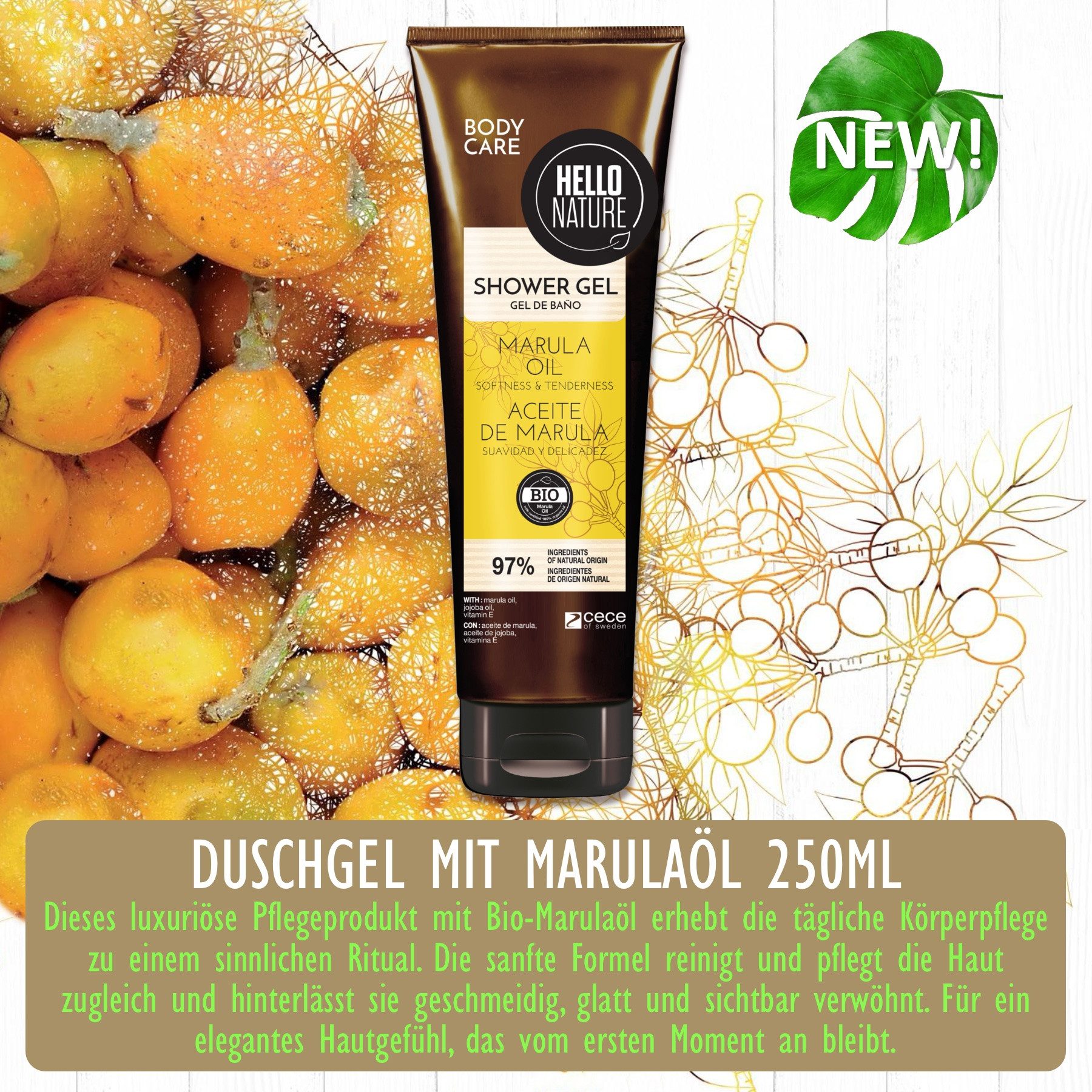 Hello Nature Hautpflege-Set Körperpflege Set Marula Öl Duschgel Body Butter Balm Körperöl, Hautpflege, Körperpflegeset, Hello Nature