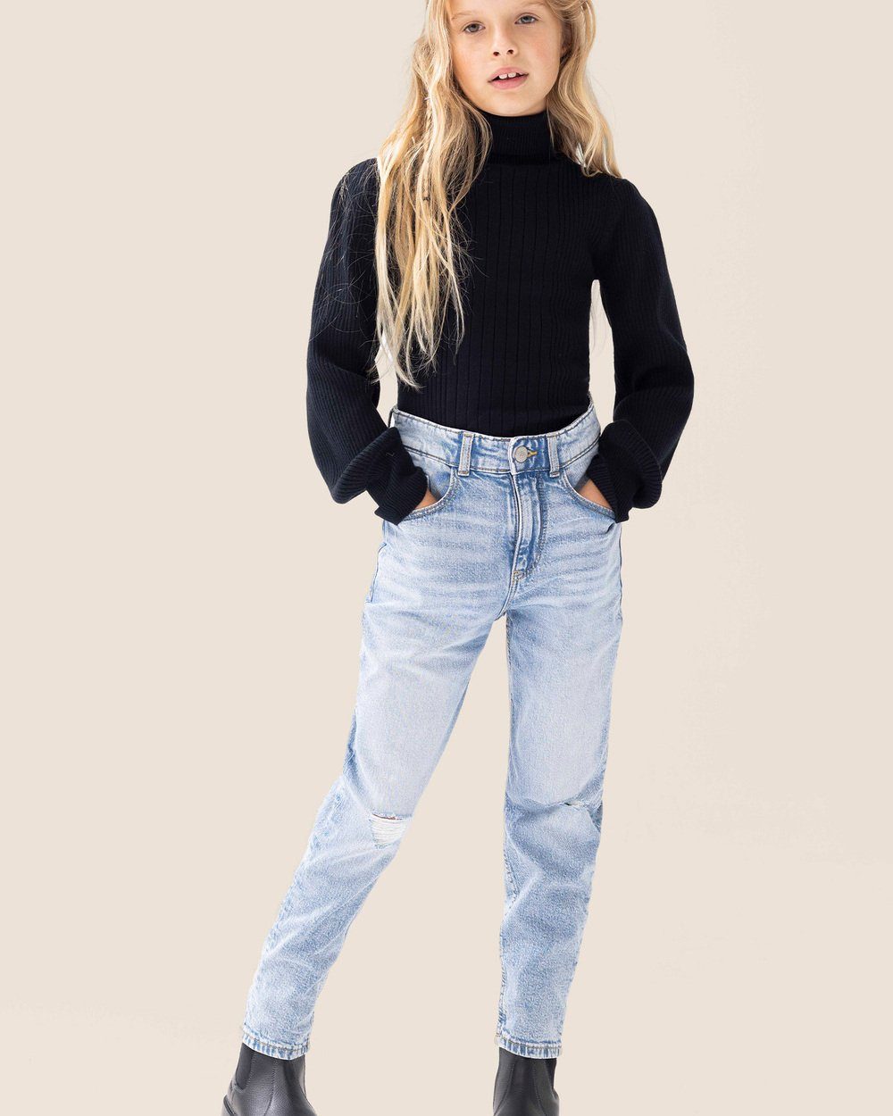 (1-tlg) Fashion Eisblau Mom-Jeans WE