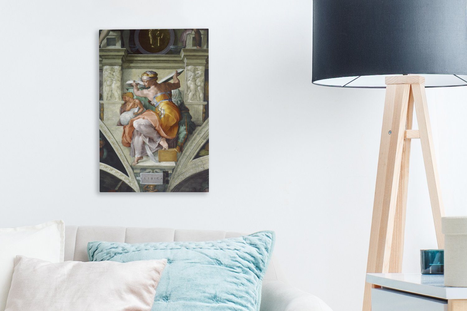 (1 cm Gemälde, Sibilia Sixtinische Zackenaufhänger, Michelangelo, 20x30 Leinwandbild Leinwandbild inkl. Kapelle, OneMillionCanvasses® - bespannt fertig St),