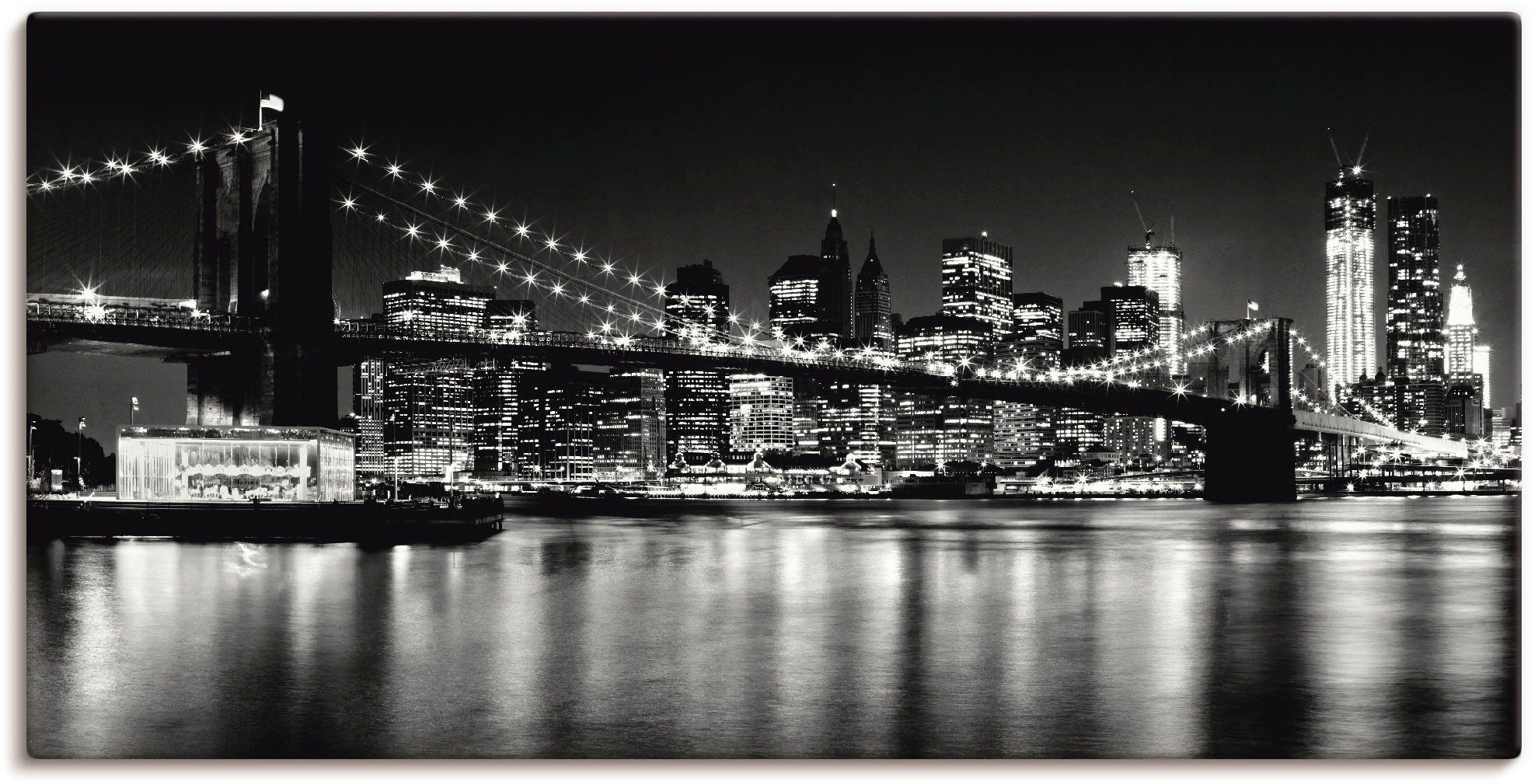 Artland Leinwandbild Nächtliche Skyline Manhattan I, Amerika (1 St), auf Holzrahmen gespannt