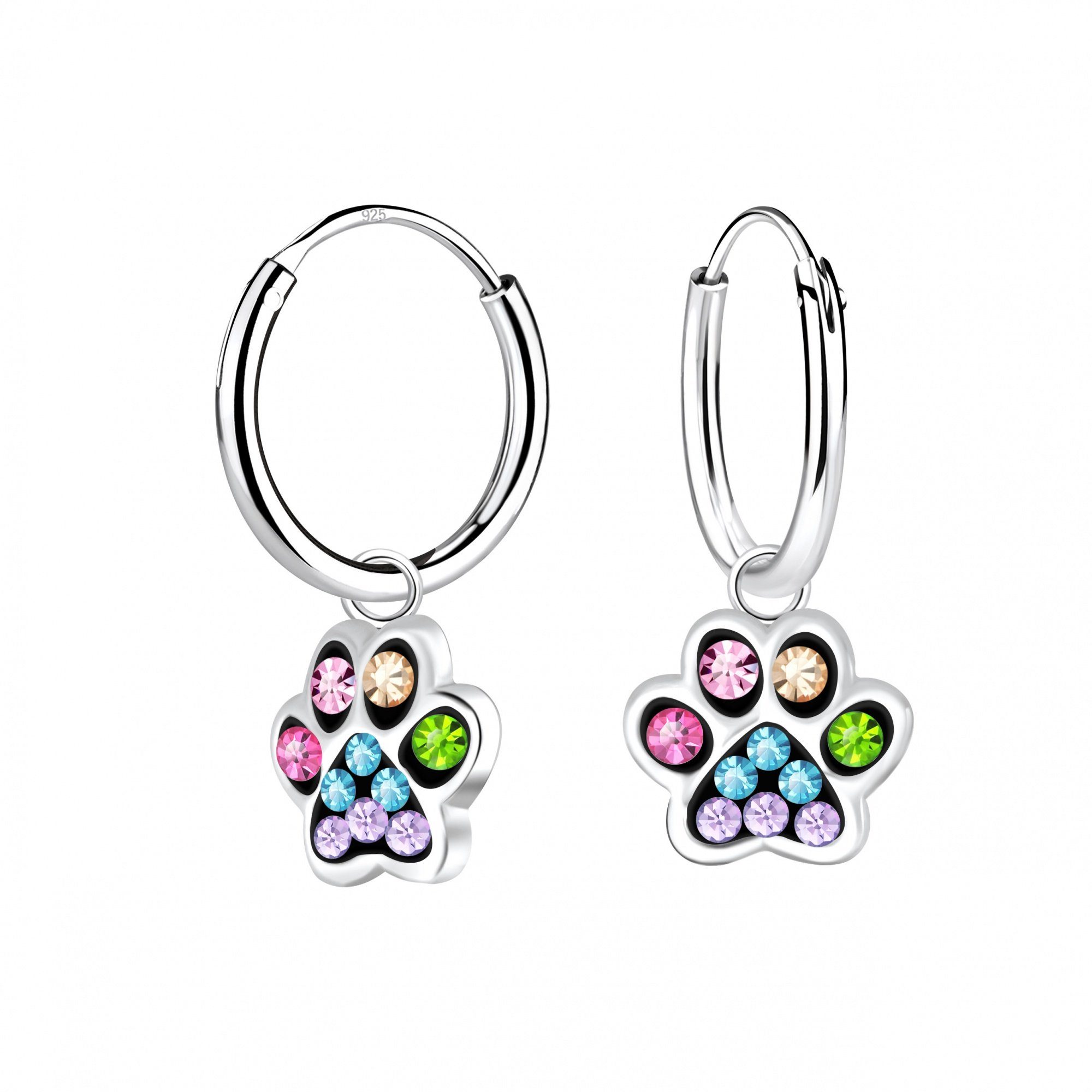ALEXANDER YORK Paar Creolen Charm PFOTE I bunt dunkel, 2-tlg., 925 Sterling Silber